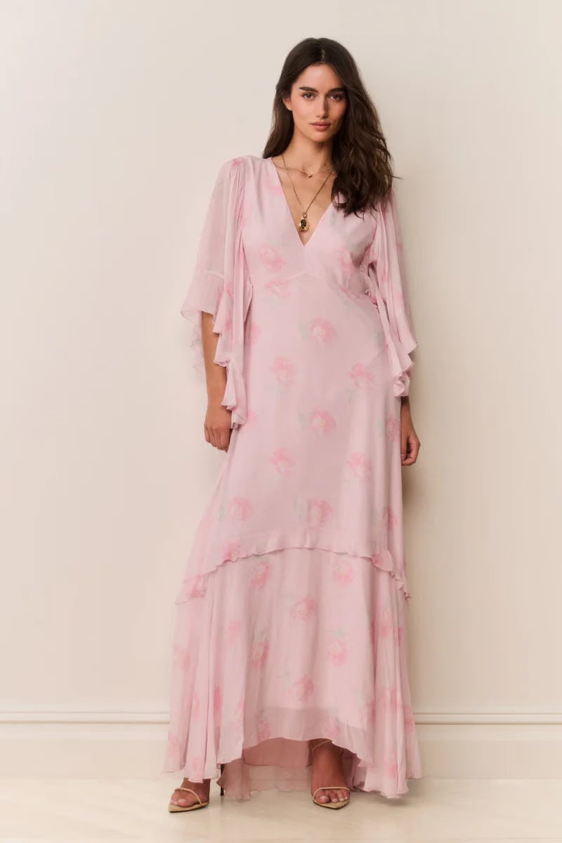 LoveShackFancy Brinley Floral Chiffon Maxi Dress in Pink