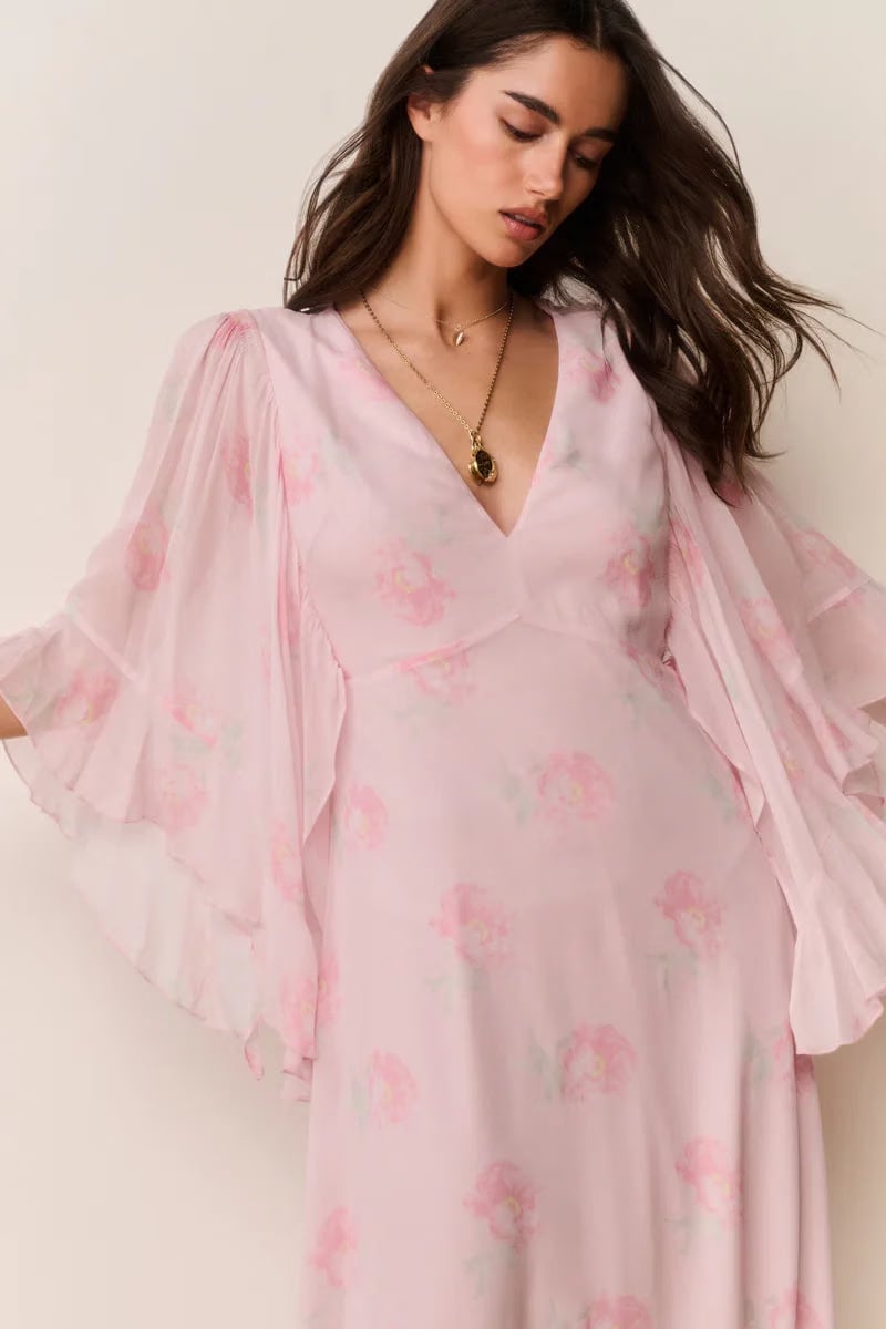 LoveShackFancy Brinley Floral Chiffon Maxi Dress in Pink