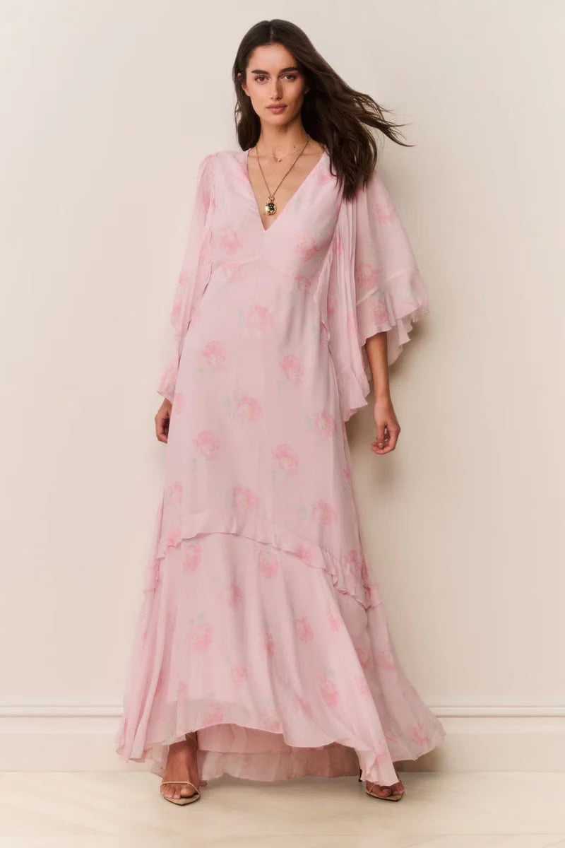LoveShackFancy Brinley Floral Chiffon Maxi Dress in Pink