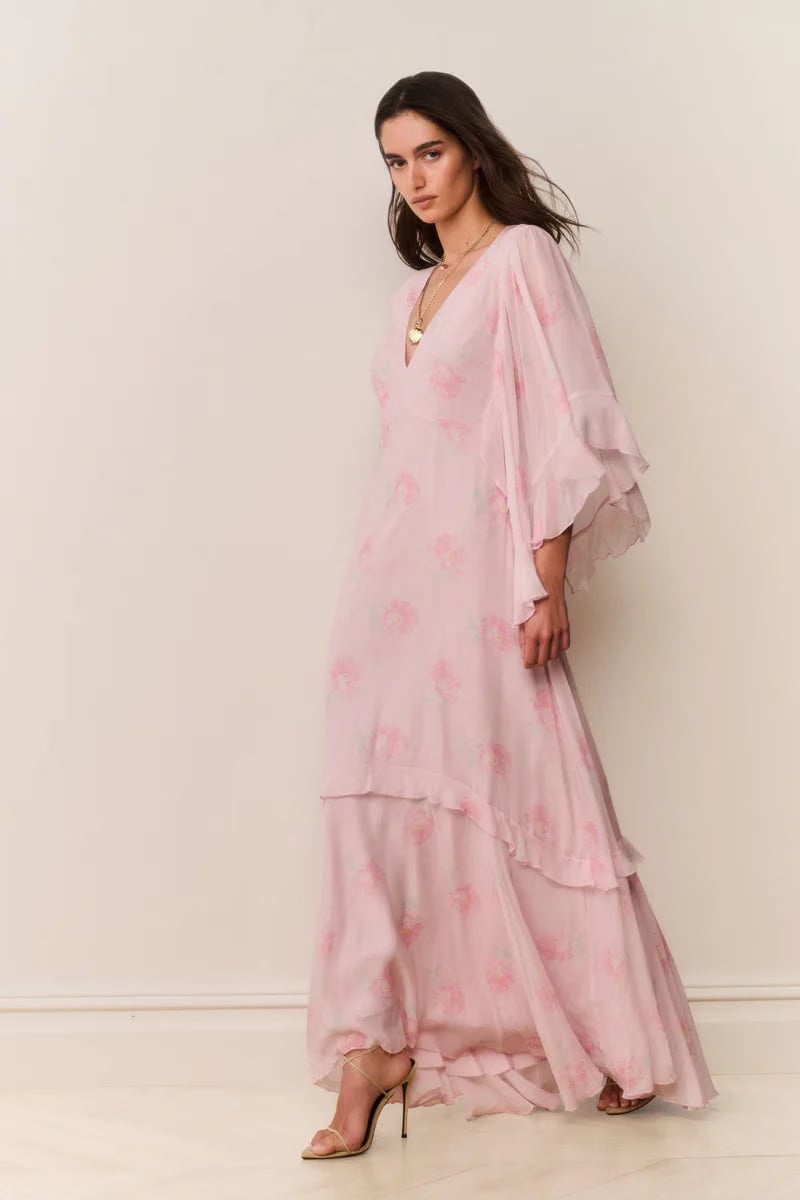 LoveShackFancy Brinley Floral Chiffon Maxi Dress in Pink