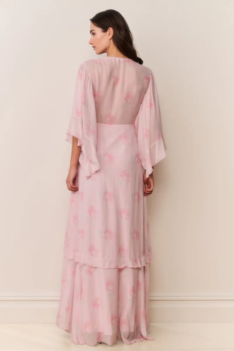 LoveShackFancy Brinley Floral Chiffon Maxi Dress in Pink