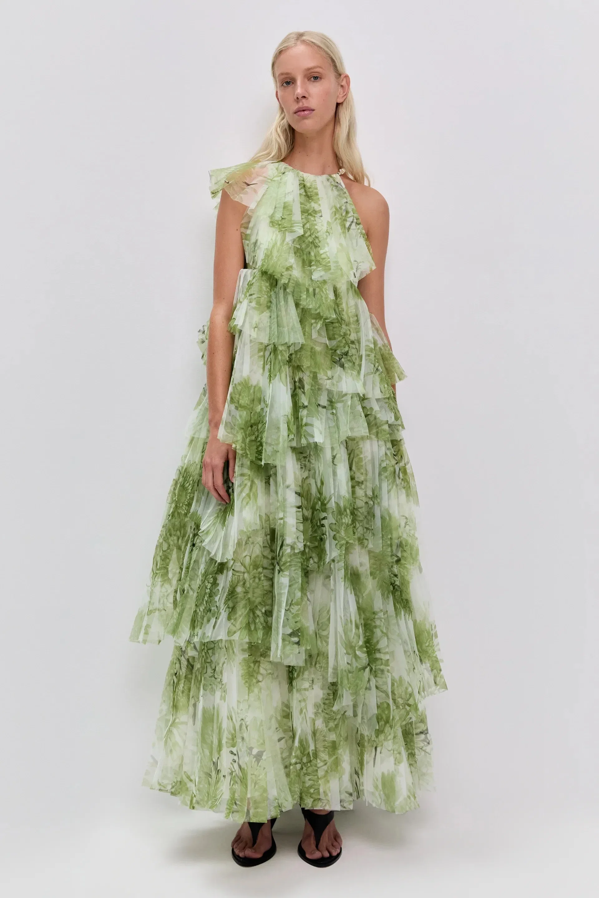 Aje Westlyn Floral Ruffles Sleeveless Maxi Dress in White