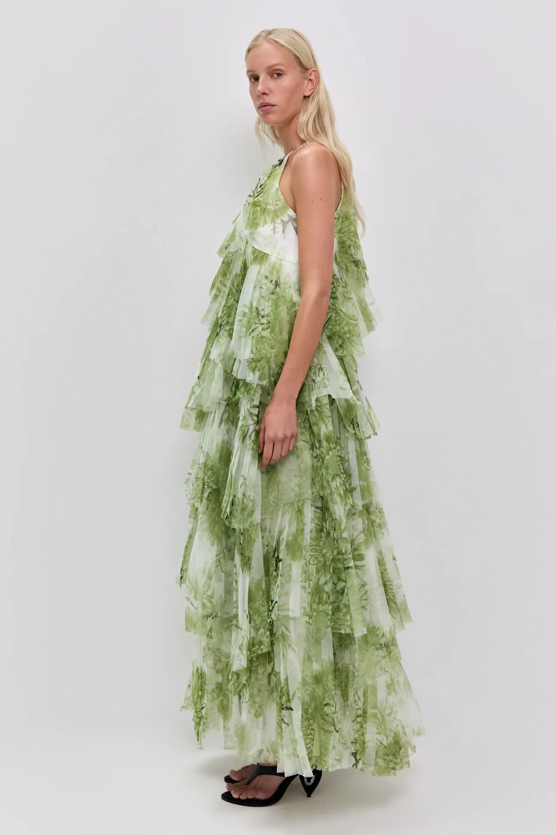 Aje Westlyn Floral Ruffles Sleeveless Maxi Dress in White