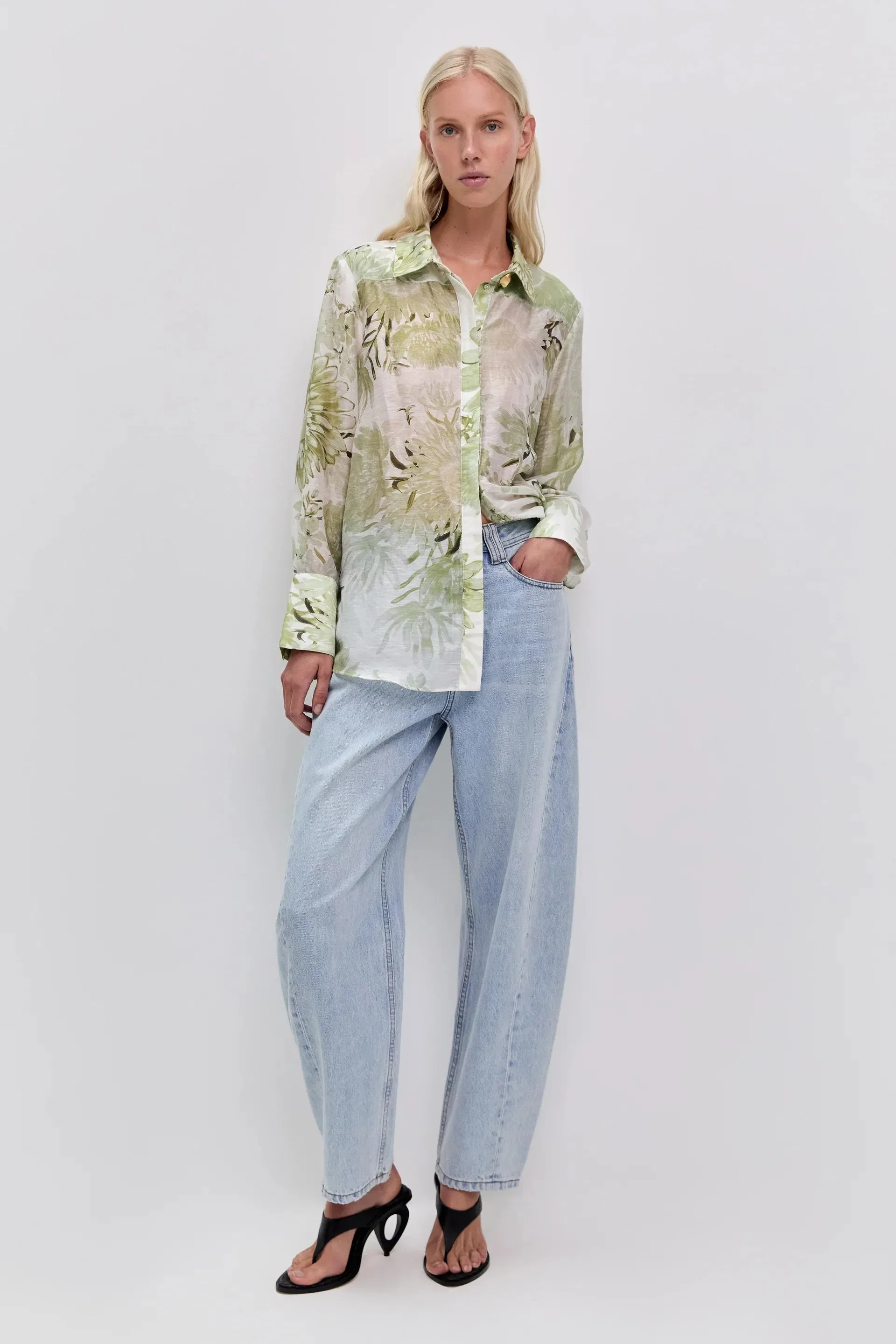 Aje Reflector Floral Long Sleeves Linen Shirt in White