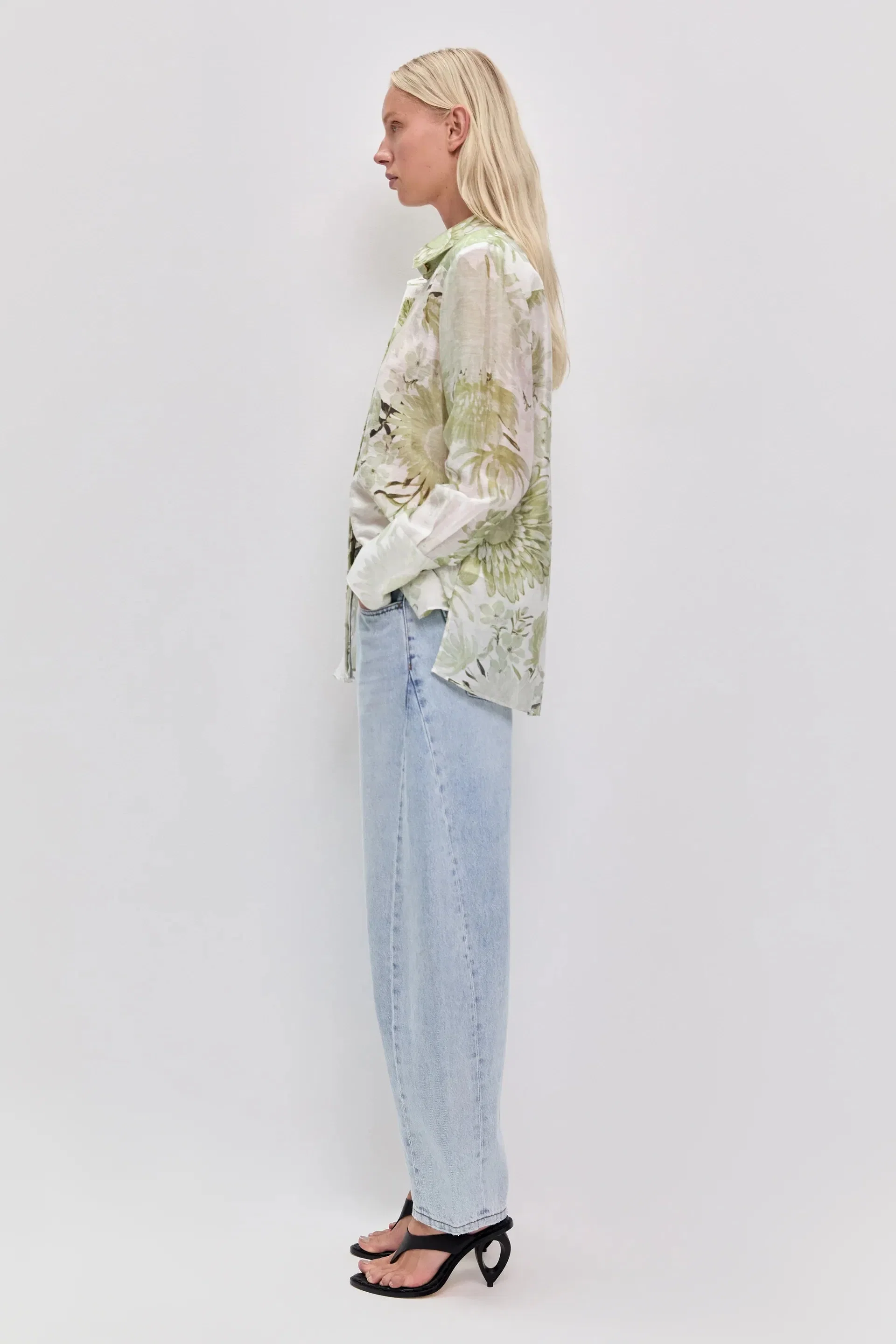 Aje Reflector Floral Long Sleeves Linen Shirt in White