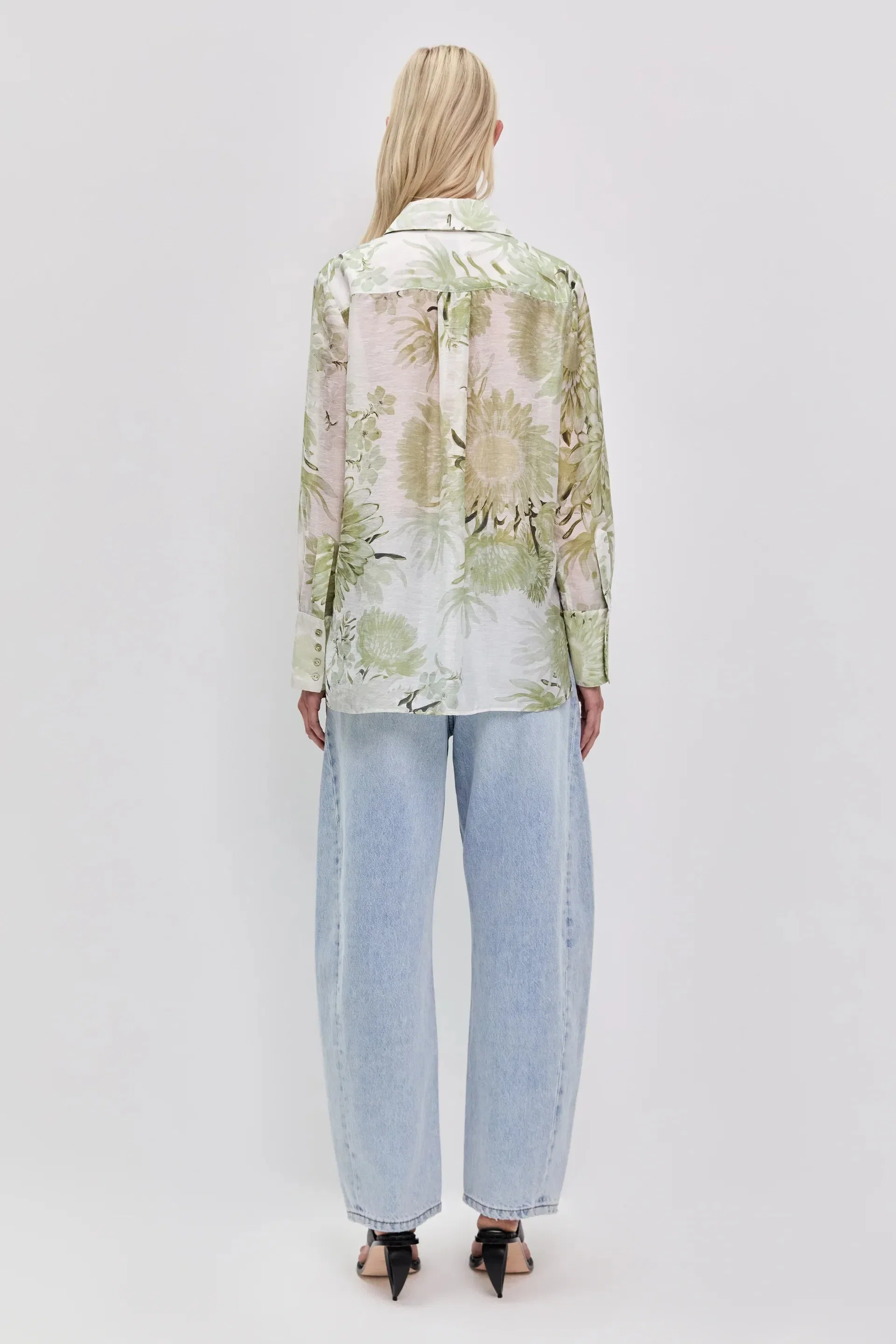 Aje Reflector Floral Long Sleeves Linen Shirt in White