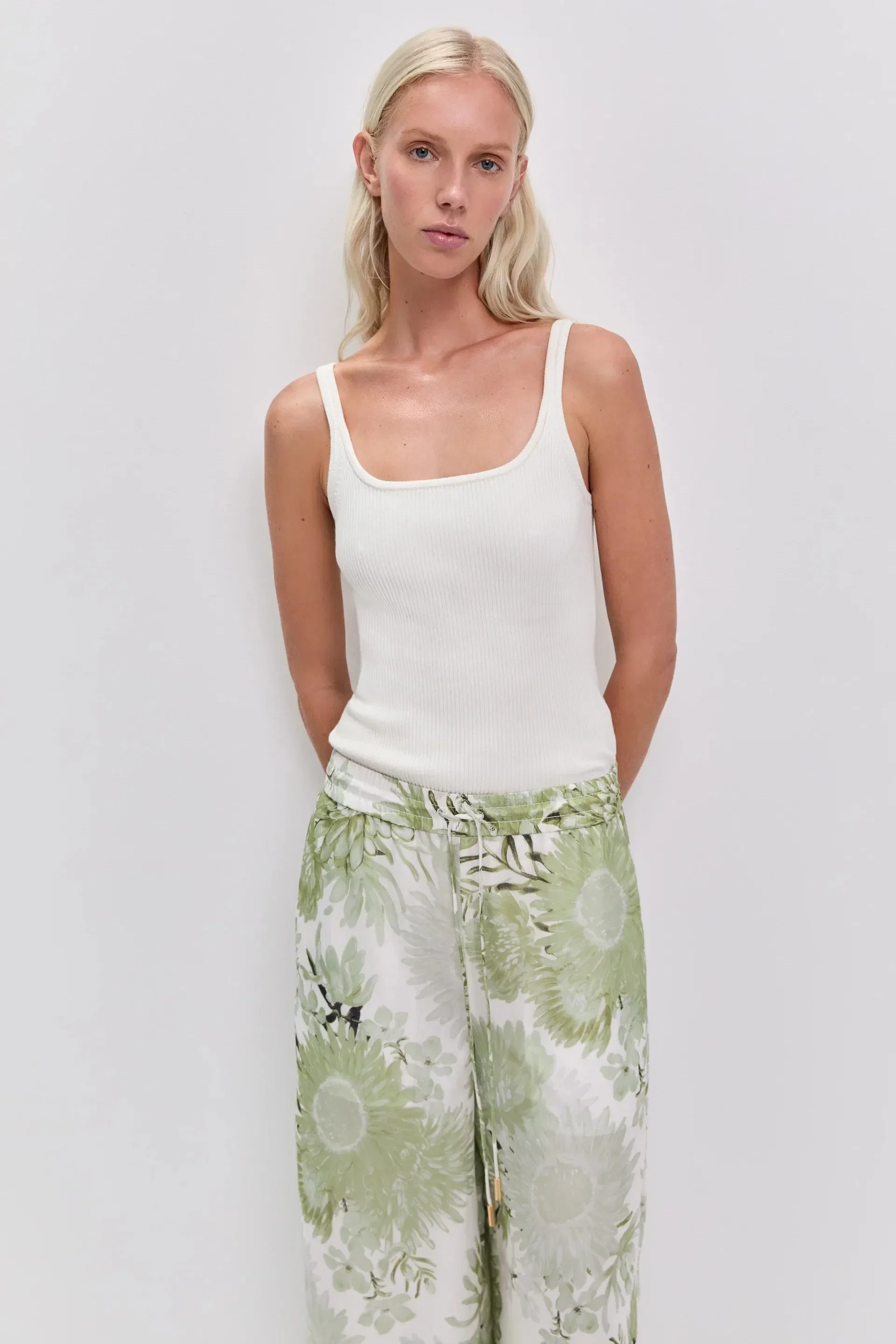 Aje Adina Floral Linen Wide Legged Pants in White