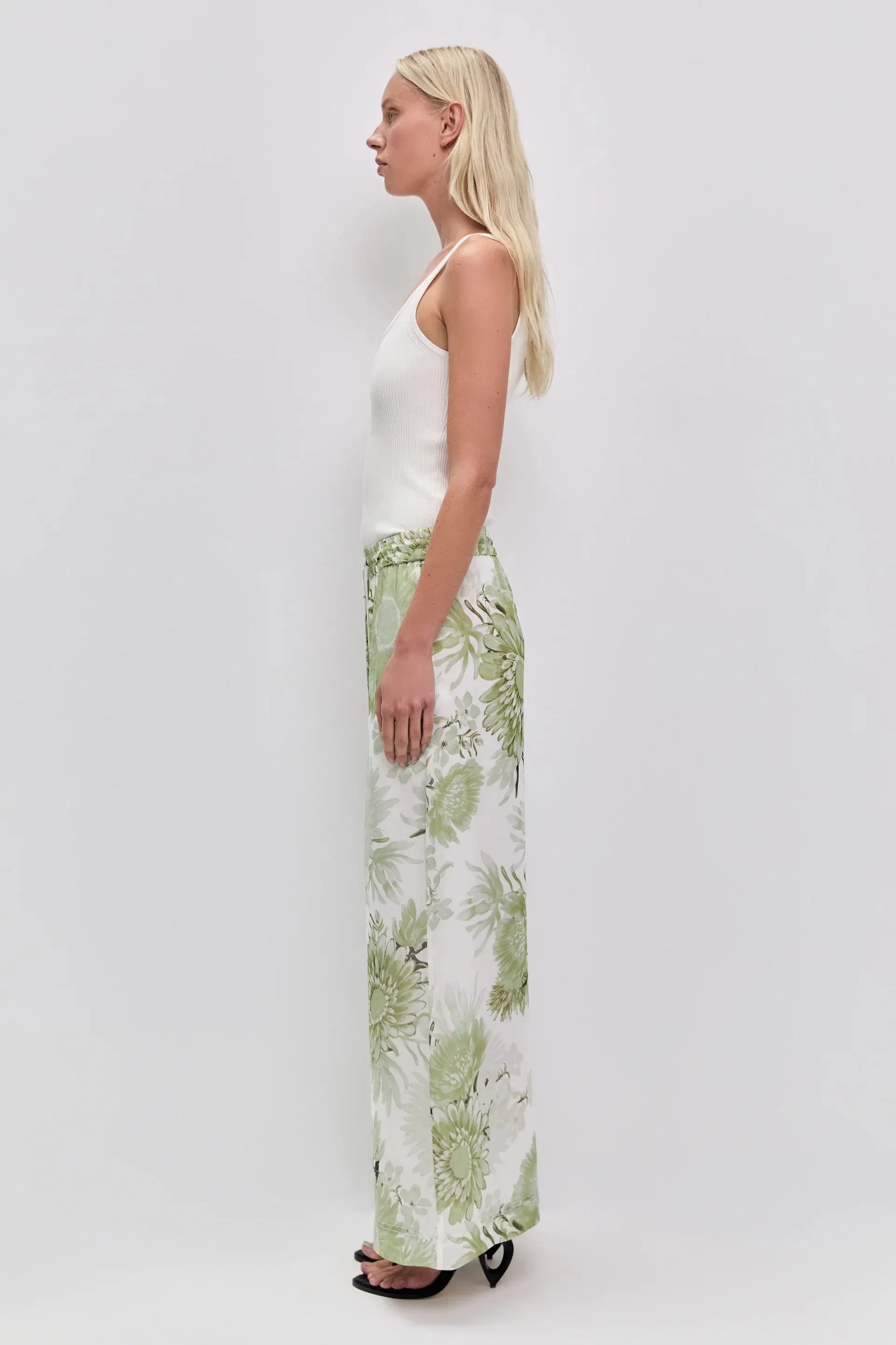 Aje Adina Floral Linen Wide Legged Pants in White