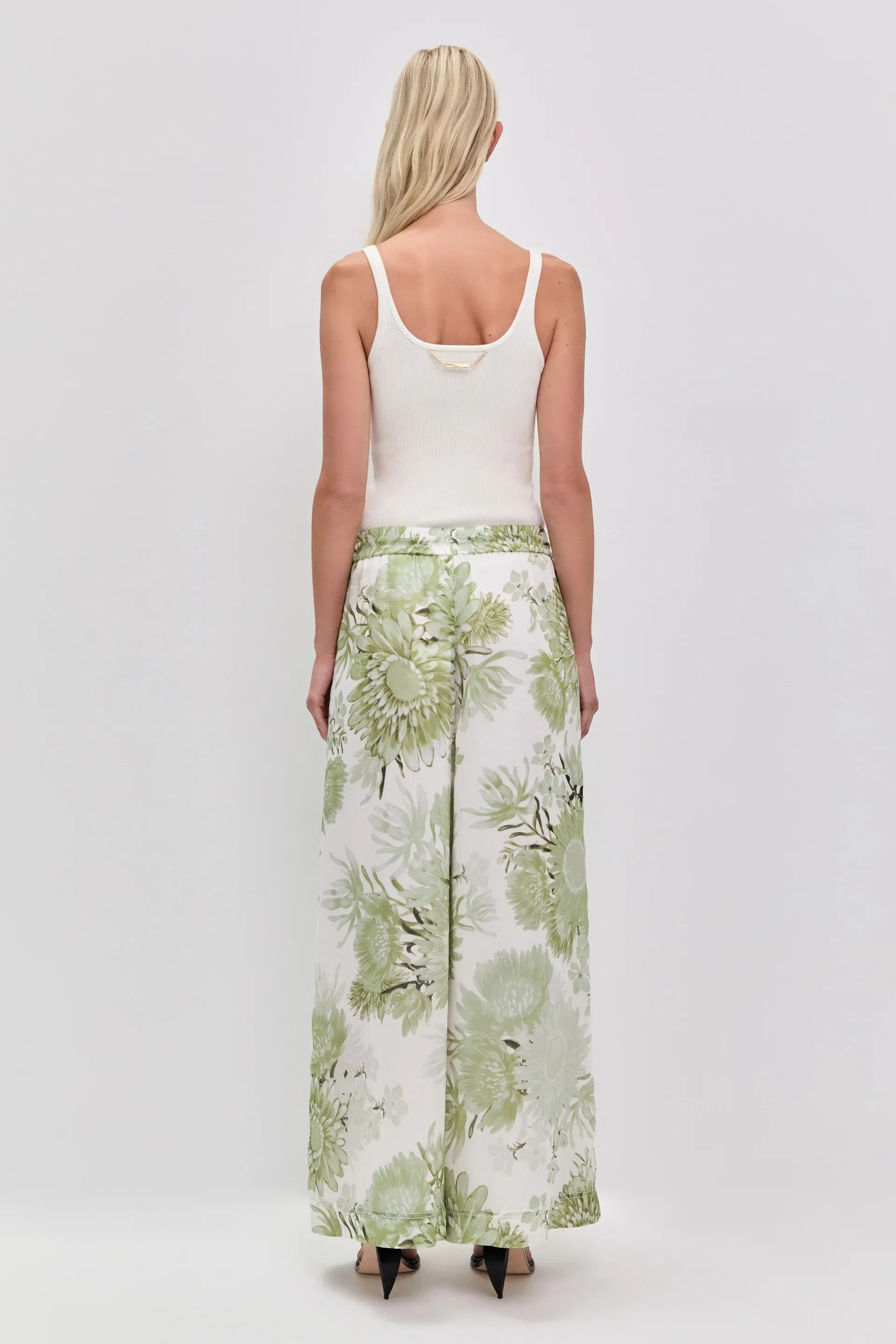 Aje Adina Floral Linen Wide Legged Pants in White