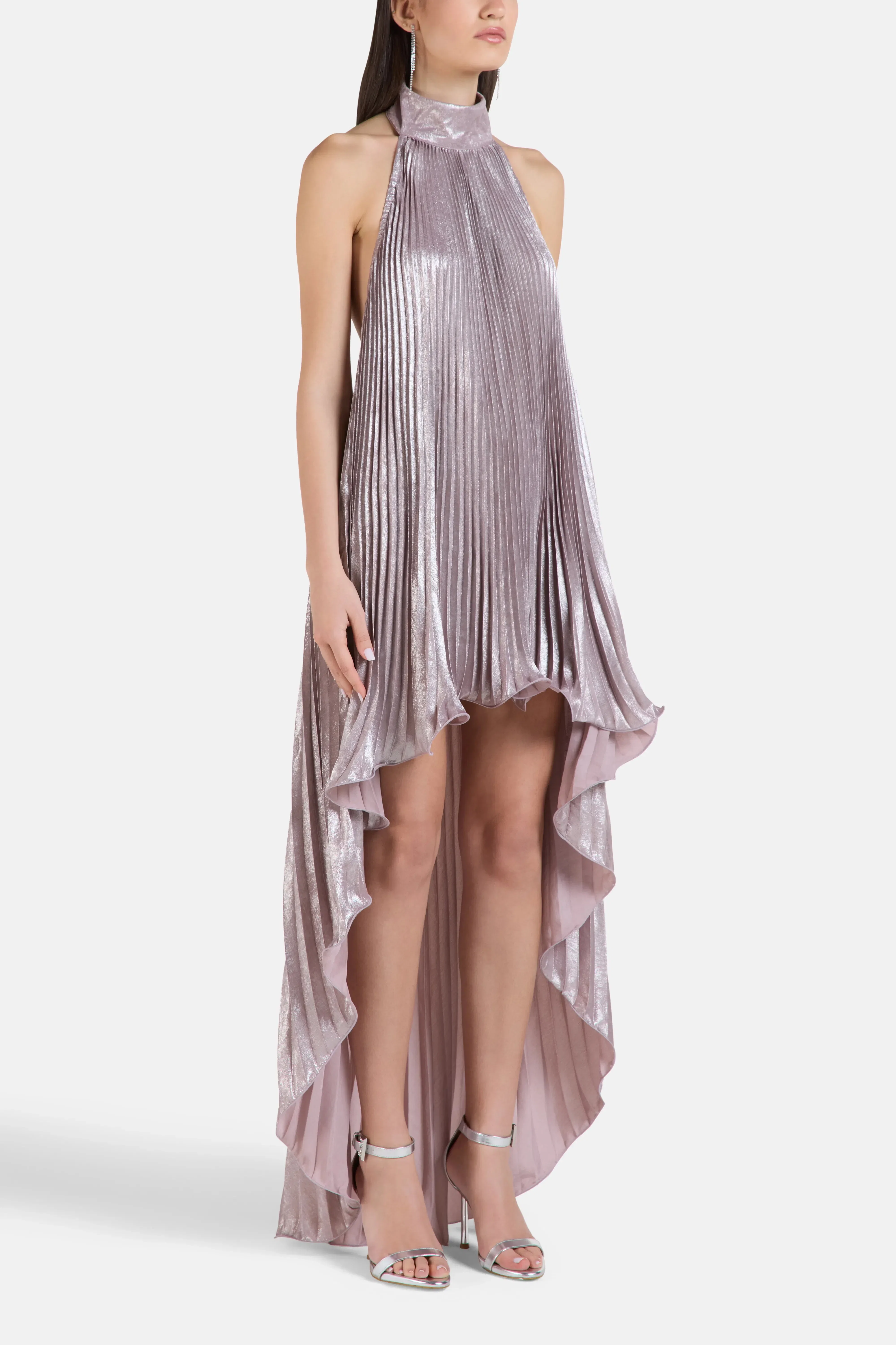 L'IDÉE Caribbean Sleeveless Pleated Evening Dress in Pink