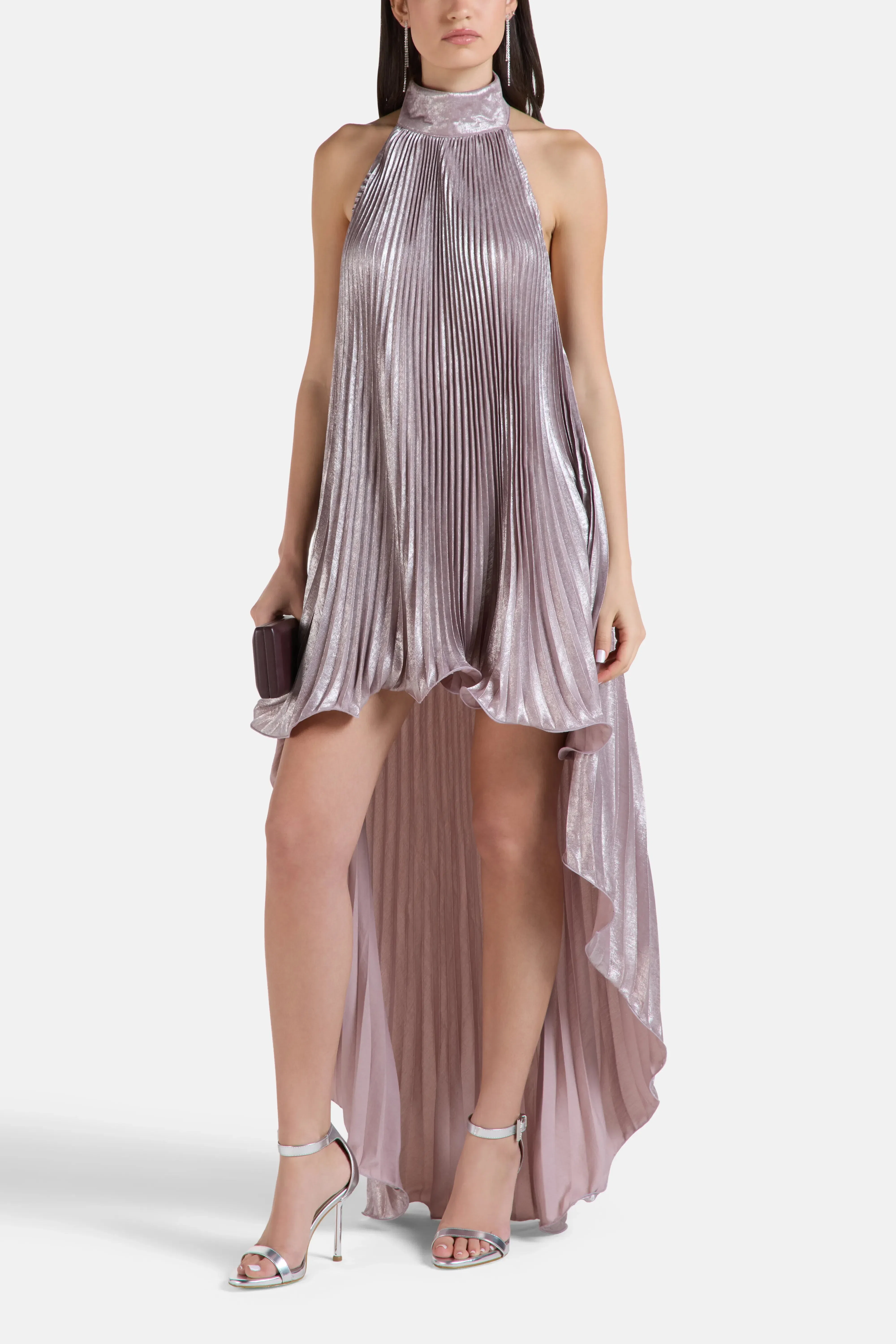 L'IDÉE Caribbean Sleeveless Pleated Evening Dress in Pink