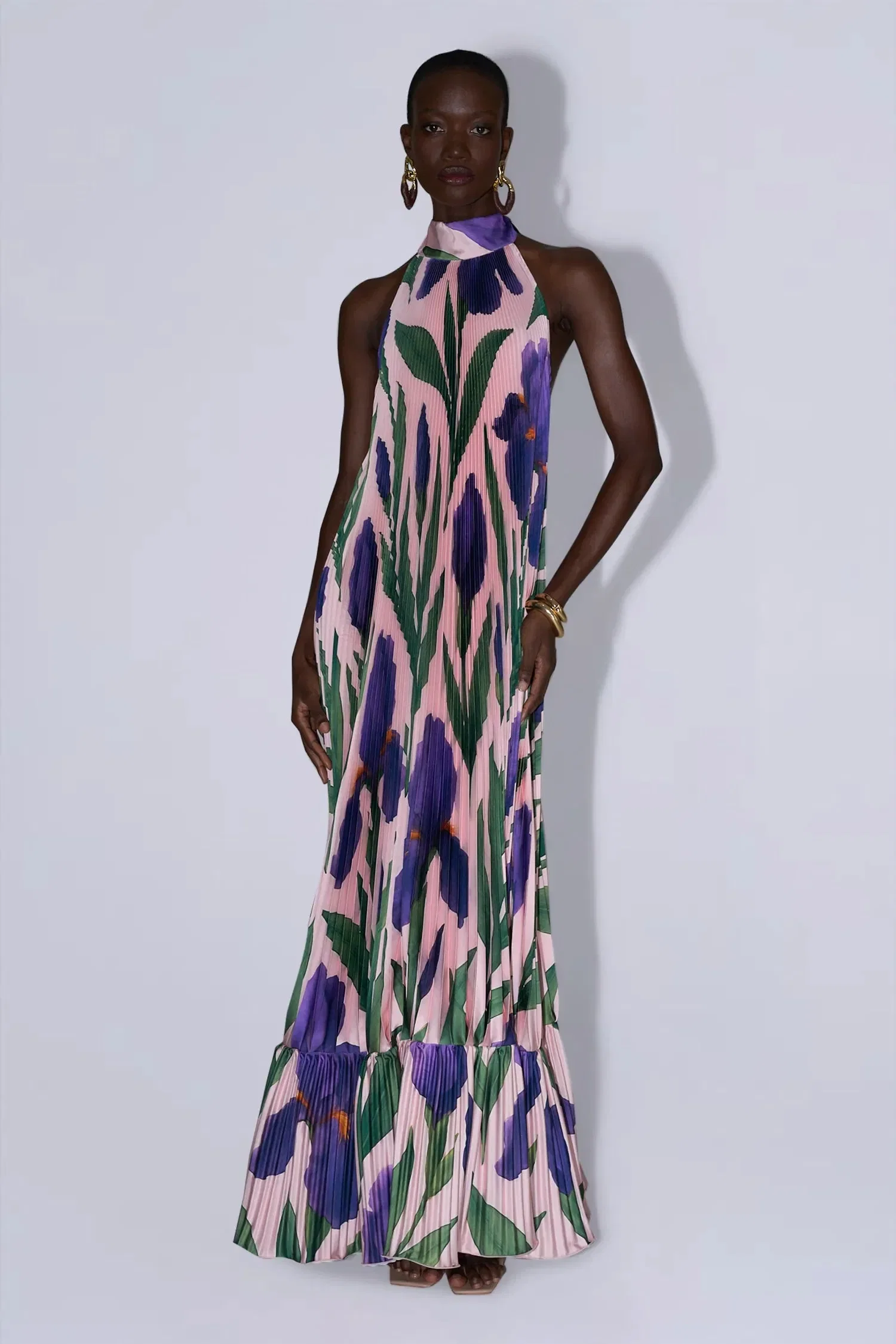 L'IDÉE Ares Sleeveless Pleated Evening Dress in Pink