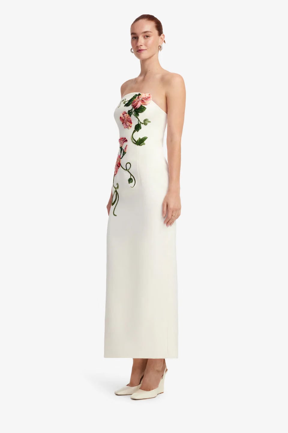 Leo Lin Ava Floral Applique Halter Neck Bustier Maxi Dress in White