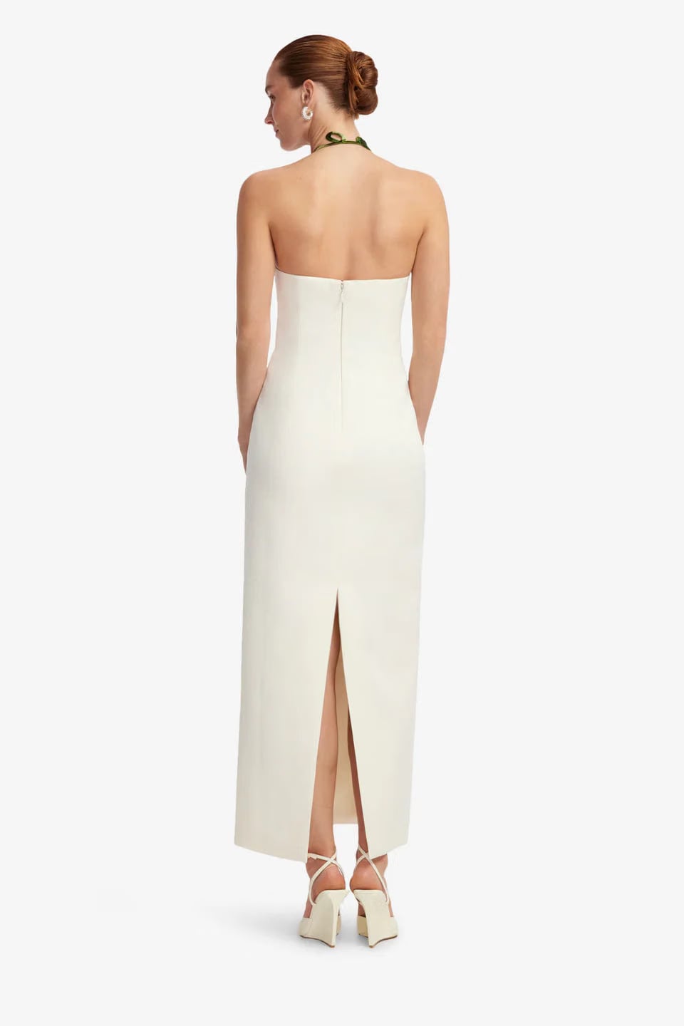 Leo Lin Ava Floral Applique Halter Neck Bustier Maxi Dress in White