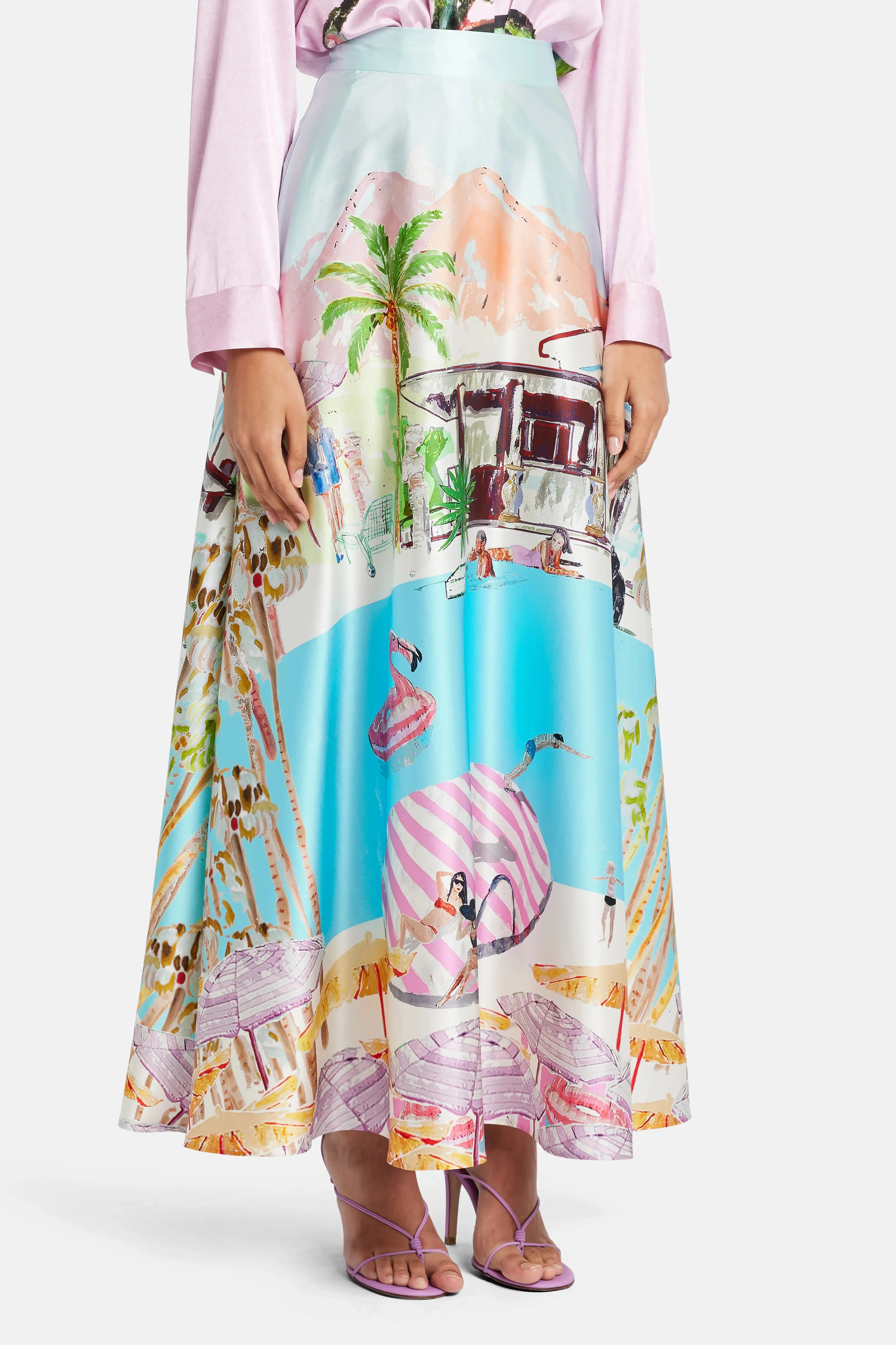 Jessica Russell Flint Flamingo Club Silk Maxi Skirt in Pink