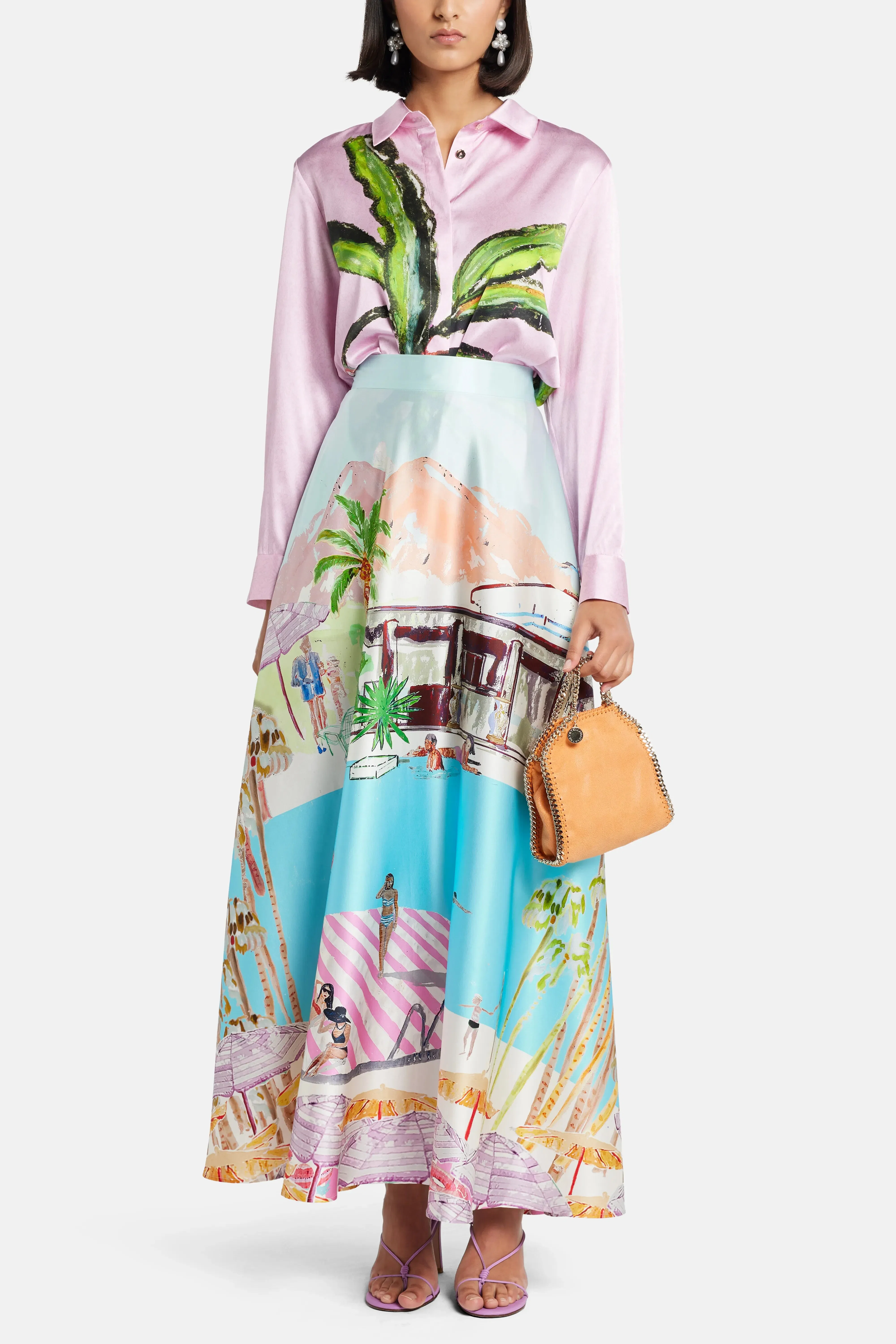Jessica Russell Flint Flamingo Club Silk Maxi Skirt in Pink