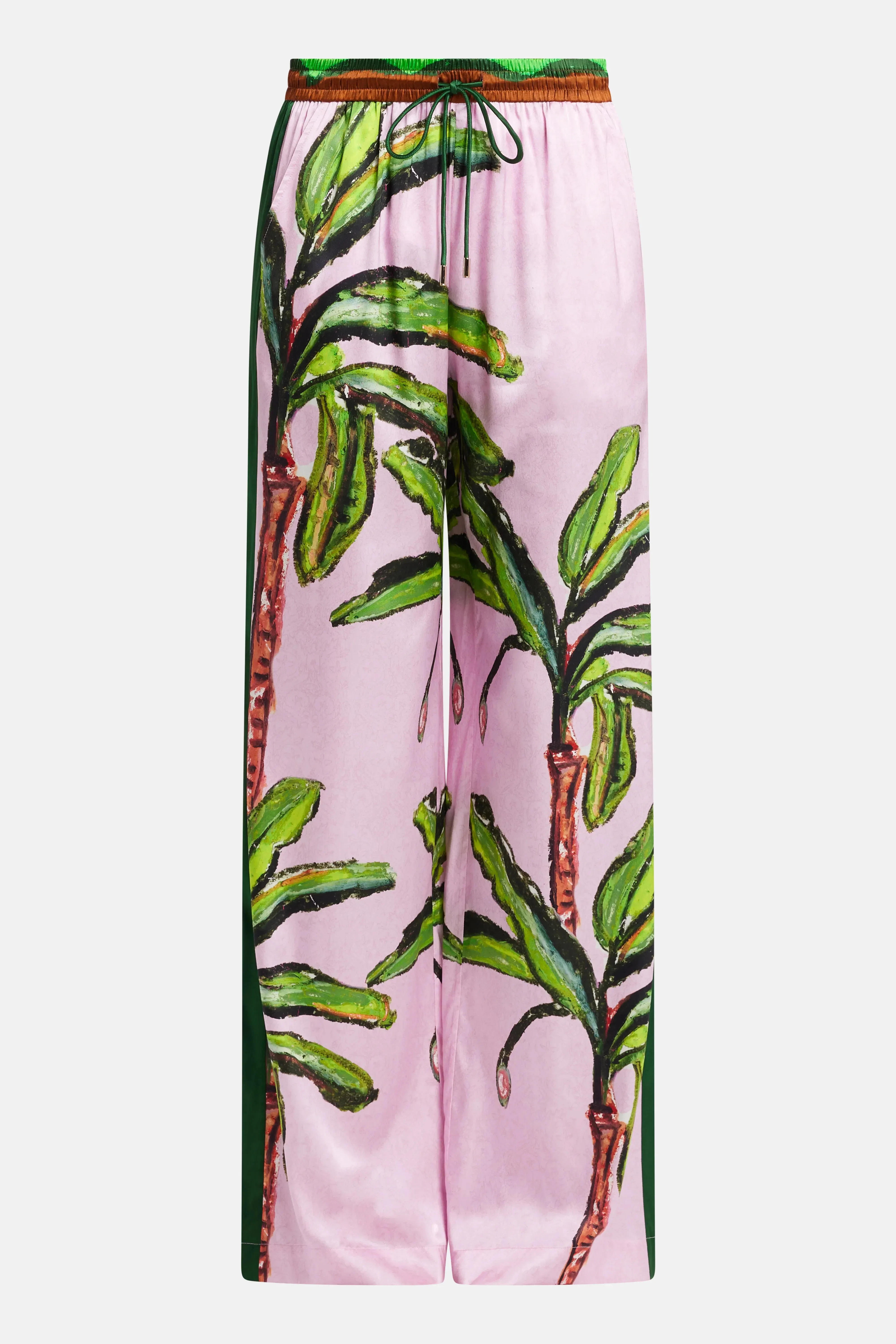 Jessica Russell Flint Kumulau Silk Lounge Drawstring Wide Legged Pants in Pink