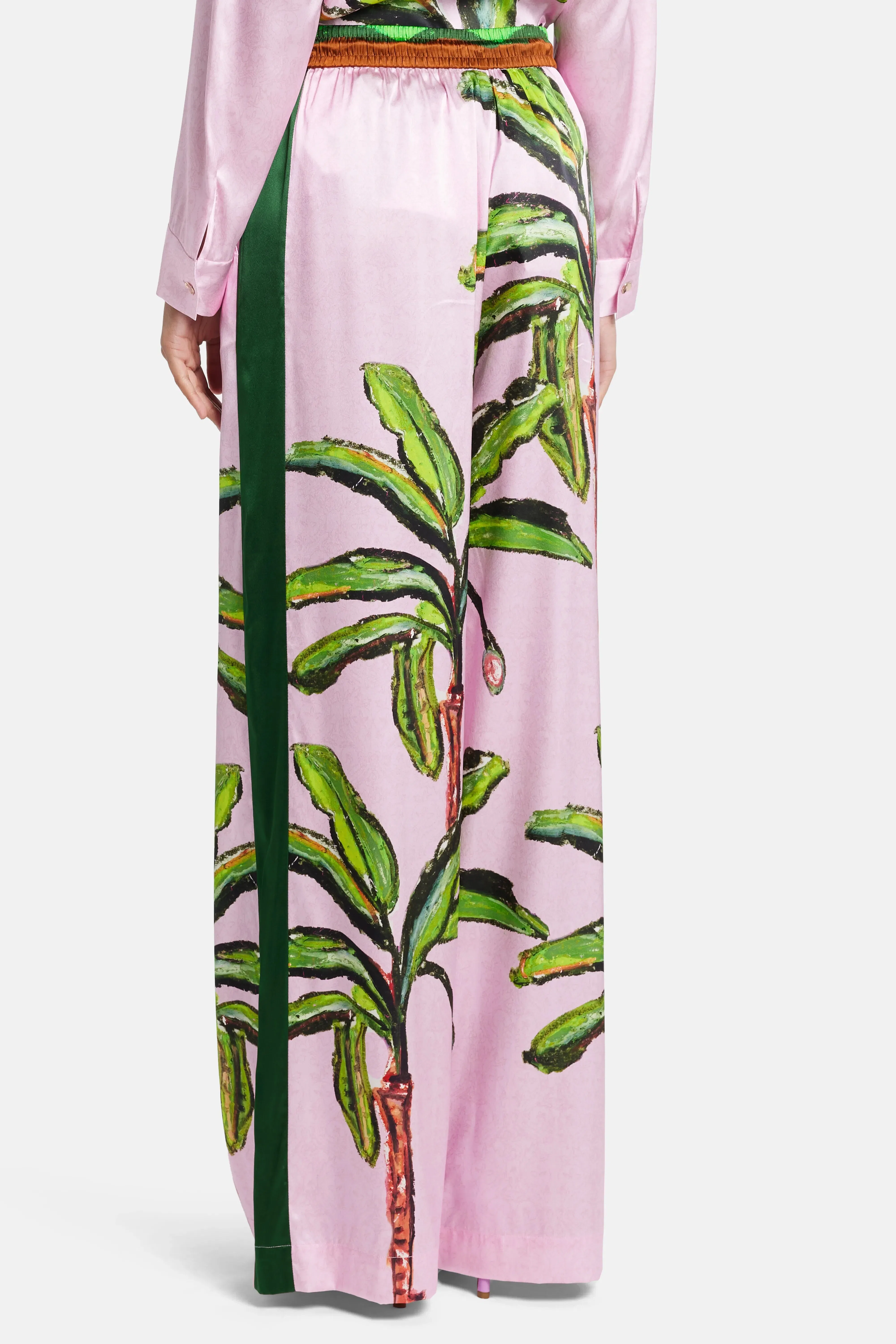 Jessica Russell Flint Kumulau Silk Lounge Drawstring Wide Legged Pants in Pink
