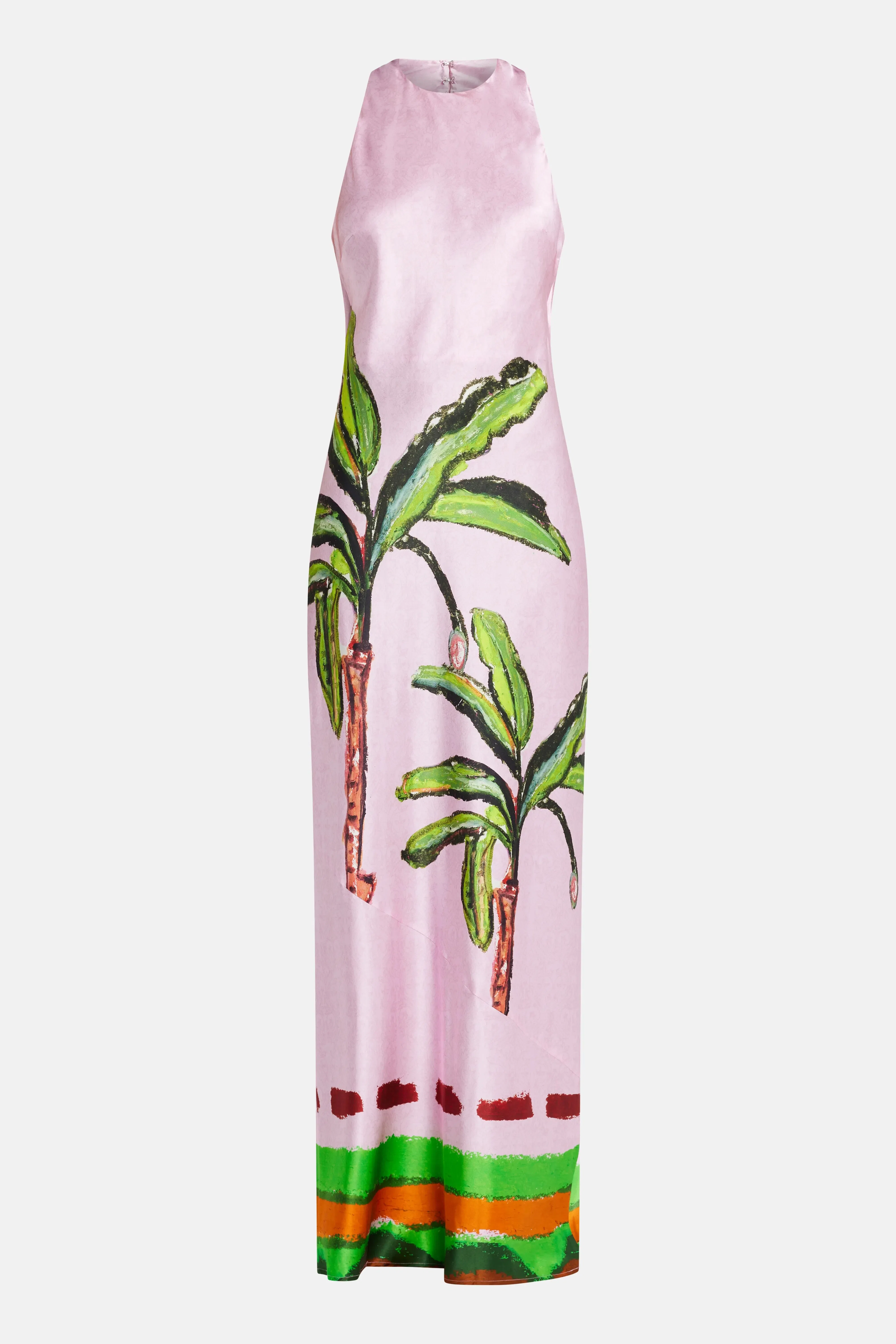 Jessica Russell Flint Kumulau Draped Back Sleeveless Silk Maxi Dress in Pink