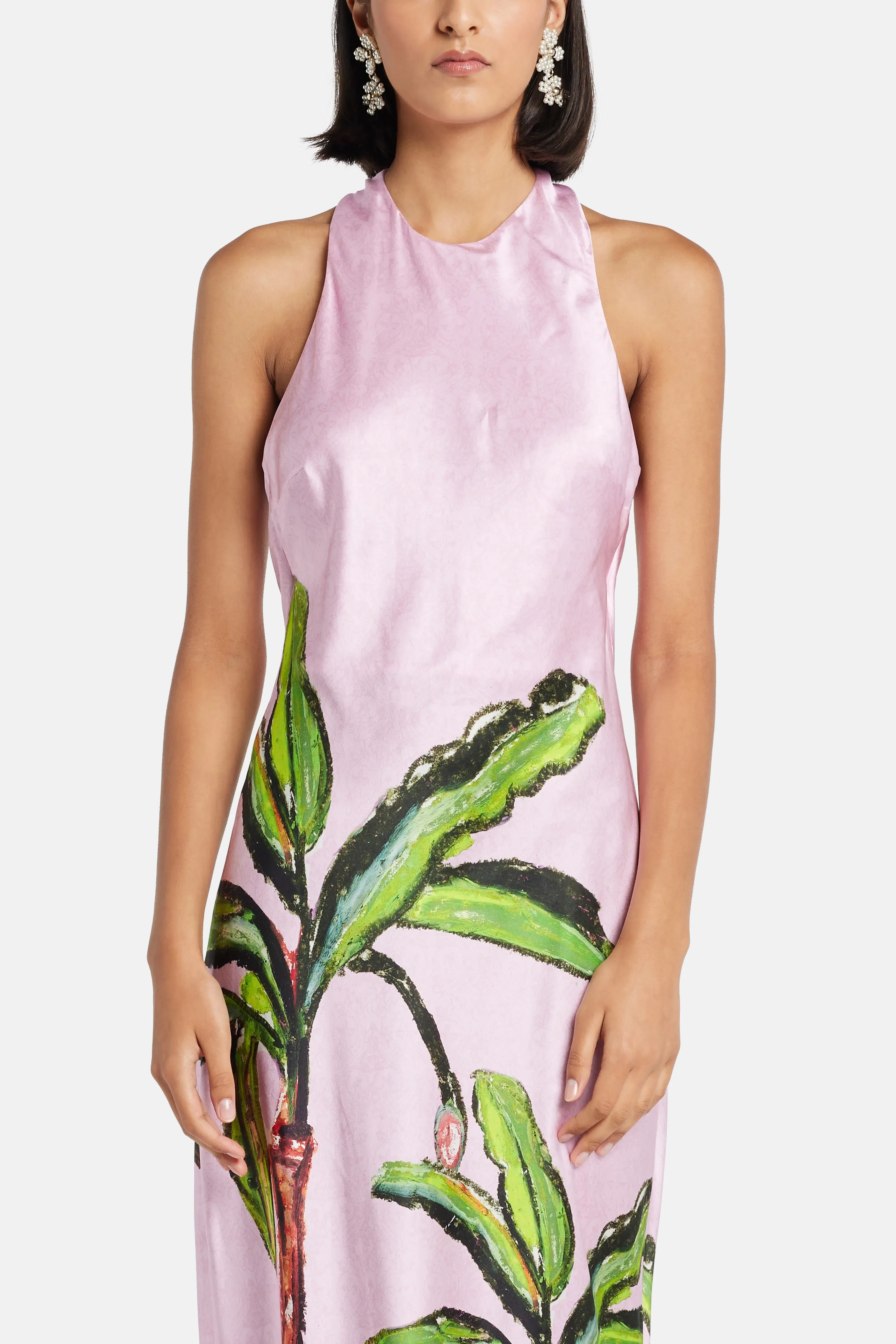 Jessica Russell Flint Kumulau Draped Back Sleeveless Silk Maxi Dress in Pink