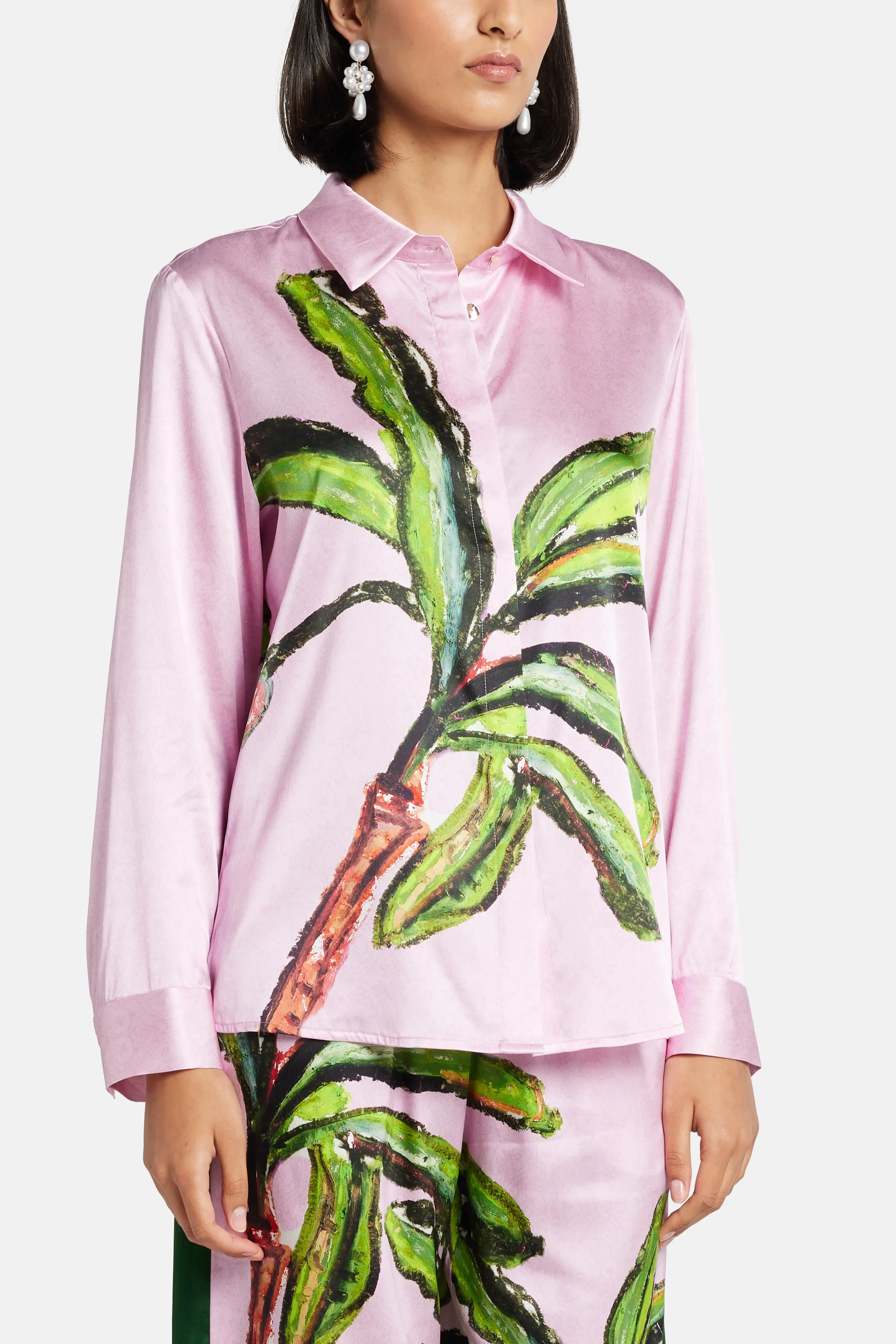 Jessica Russell Flint Kumulau Classic Silk Shirt in Pink