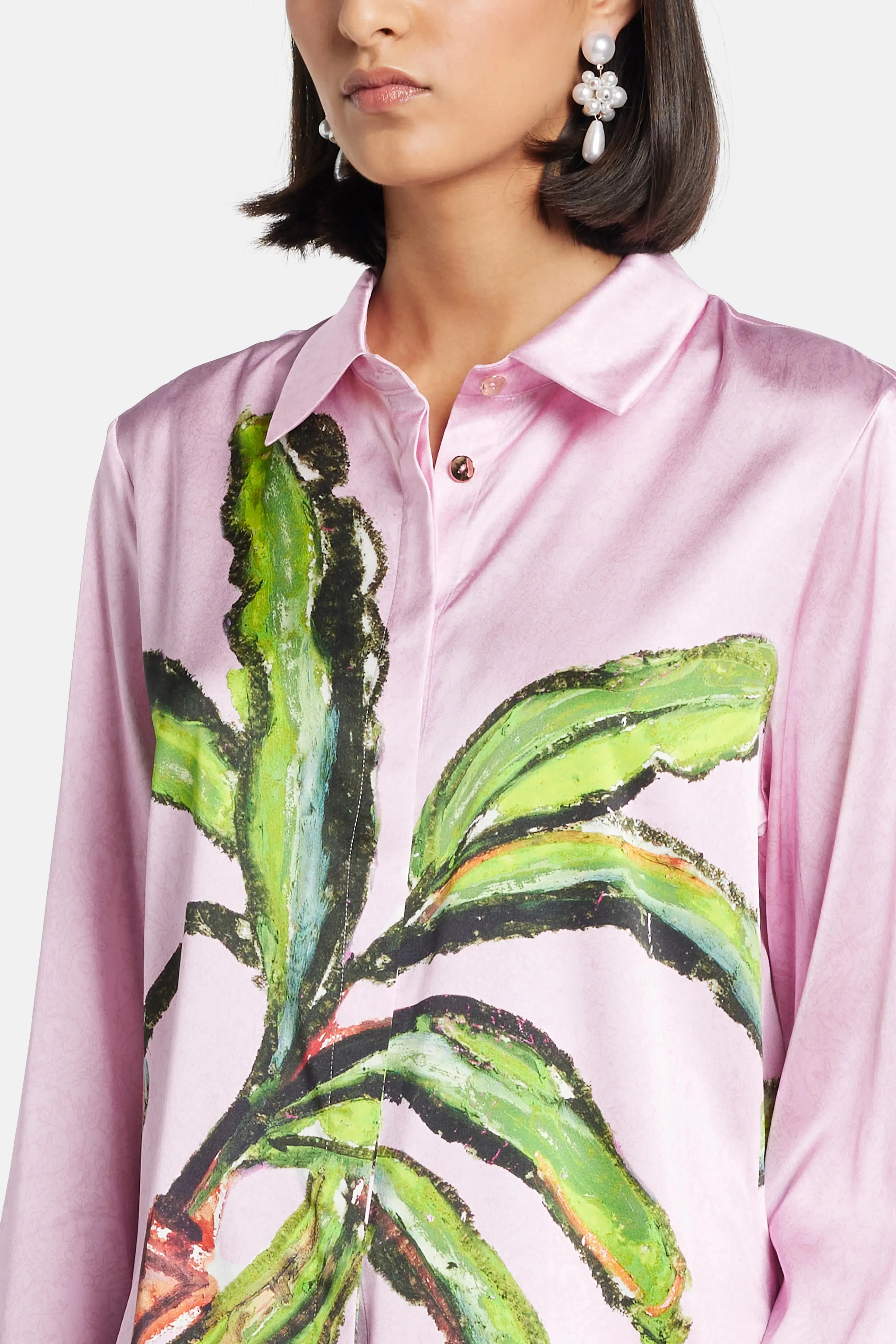 Jessica Russell Flint Kumulau Classic Silk Shirt in Pink