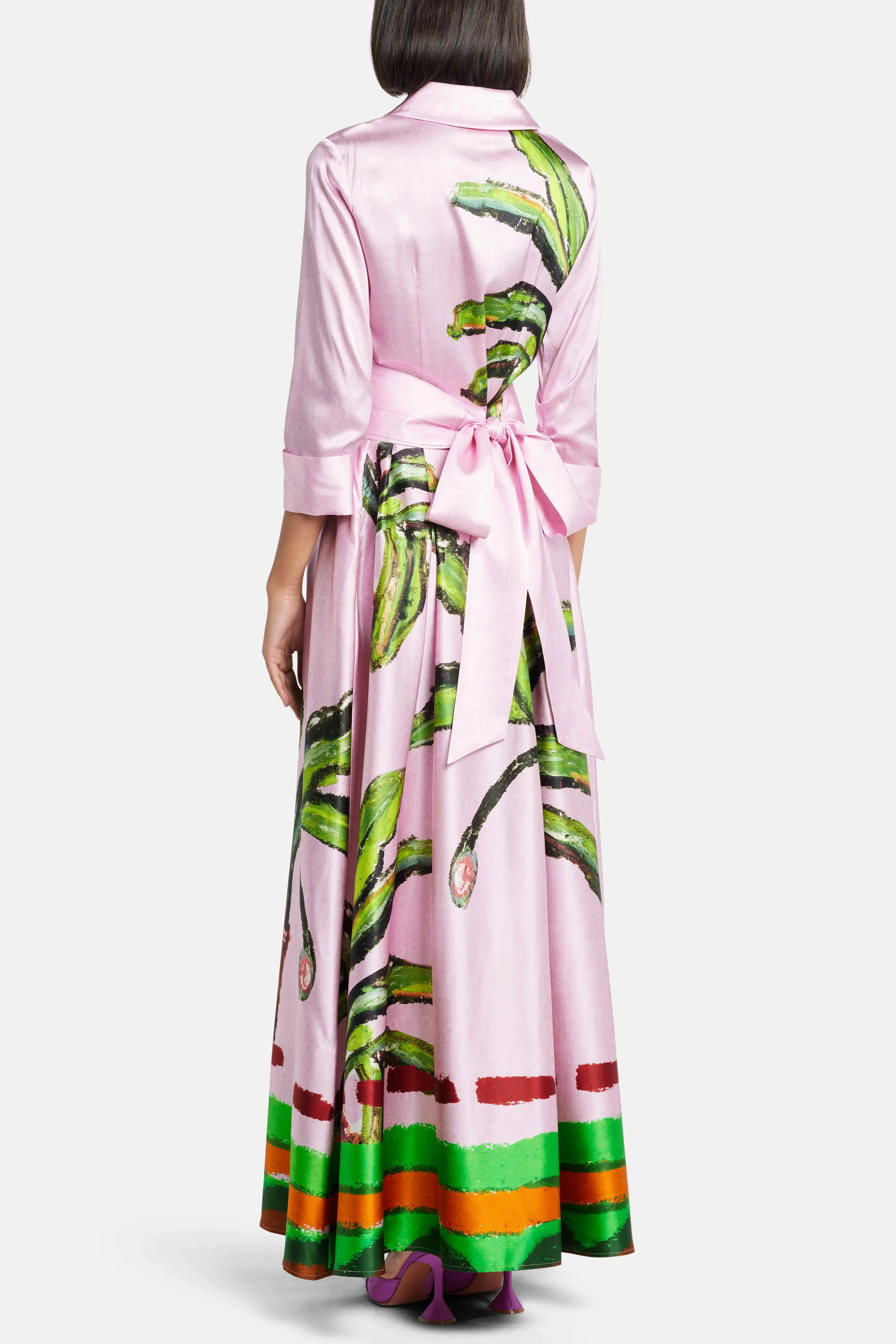 Jessica Russell Flint Kumulau Belted Silk Shirt Maxi Dress in Pink