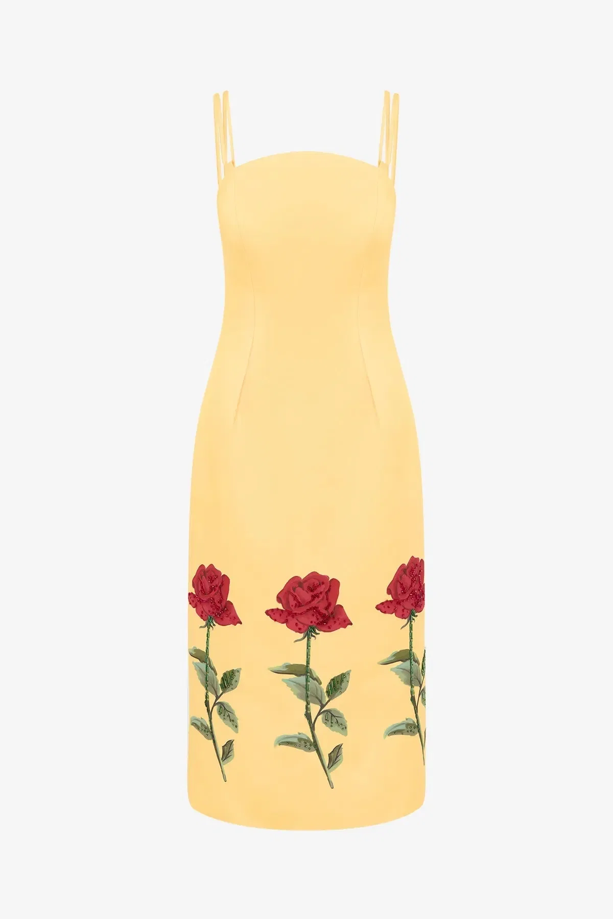 Leo Lin Polina Embellished Rose Sleeveless Midi Dress in Beige
