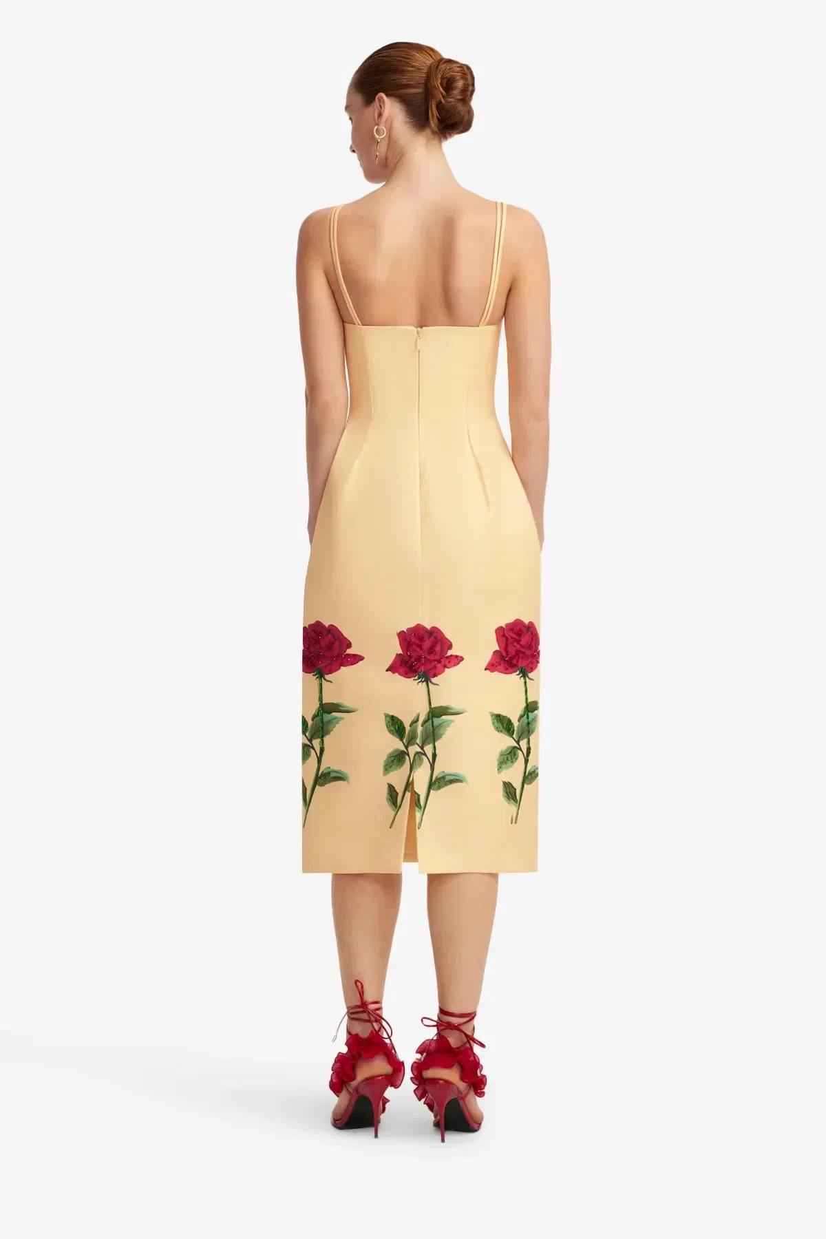 Leo Lin Polina Embellished Rose Sleeveless Midi Dress in Beige
