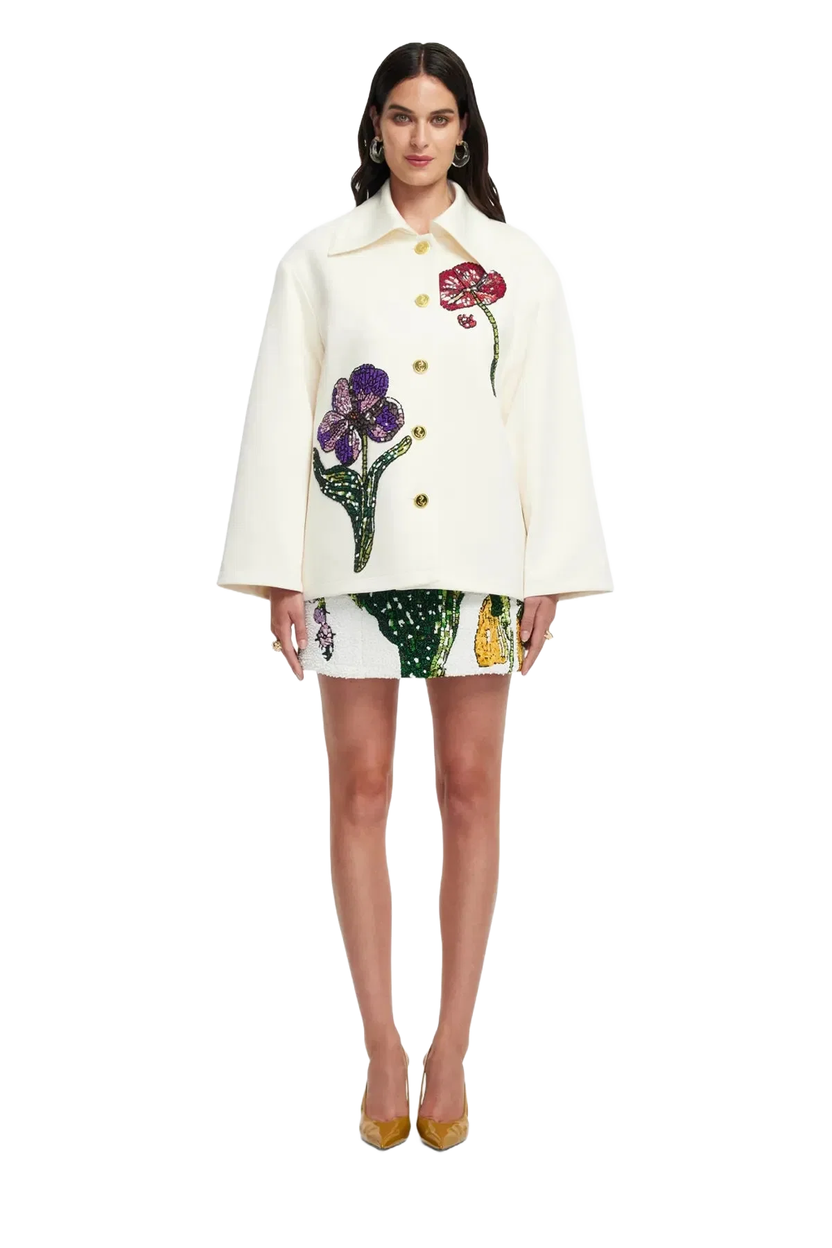 Leo Lin Leyna Wildflowers Embellished Jacket in White