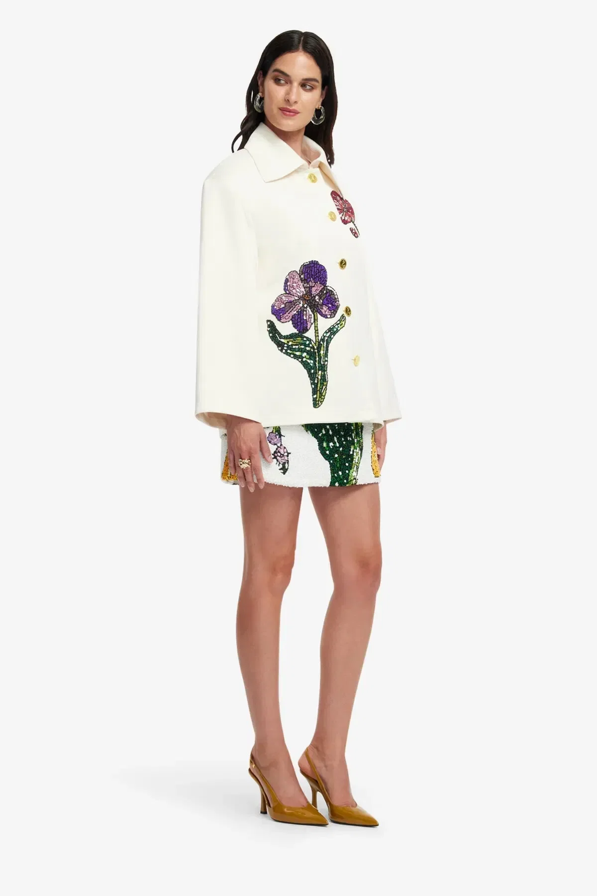 Leo Lin Leyna Wildflowers Embellished Jacket in White