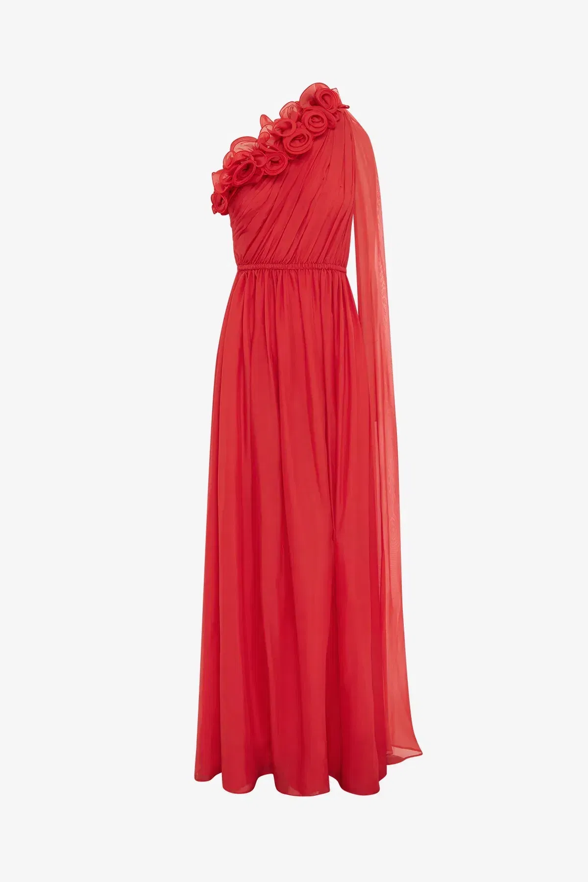 Leo Lin Jenni One Shoulder Silk Maxi Dress in Red