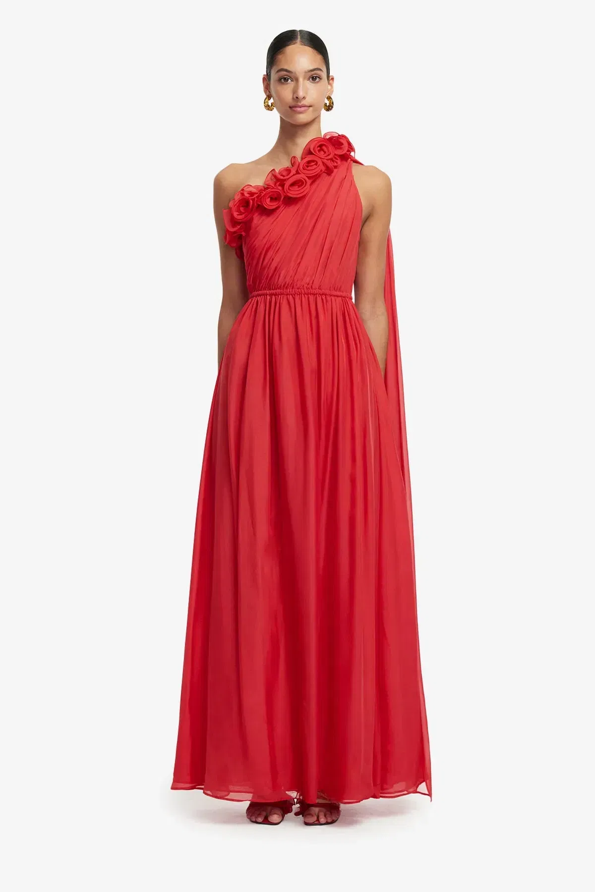 Leo Lin Jenni One Shoulder Silk Maxi Dress in Red