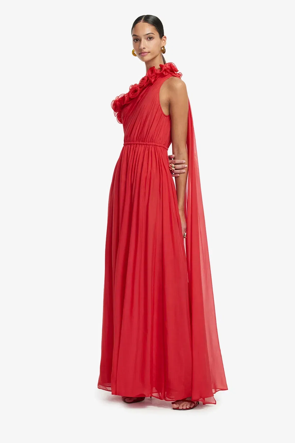 Leo Lin Jenni One Shoulder Silk Maxi Dress in Red