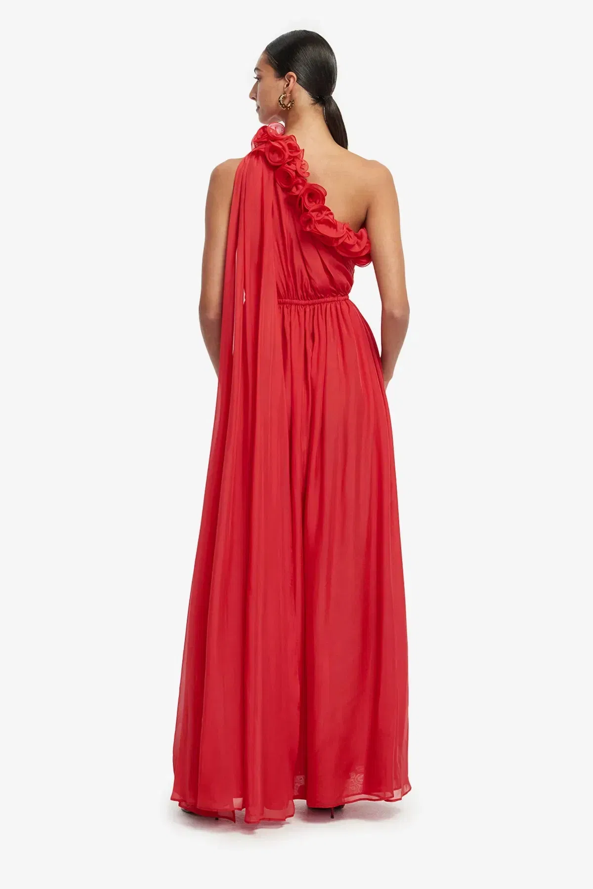 Leo Lin Jenni One Shoulder Silk Maxi Dress in Red