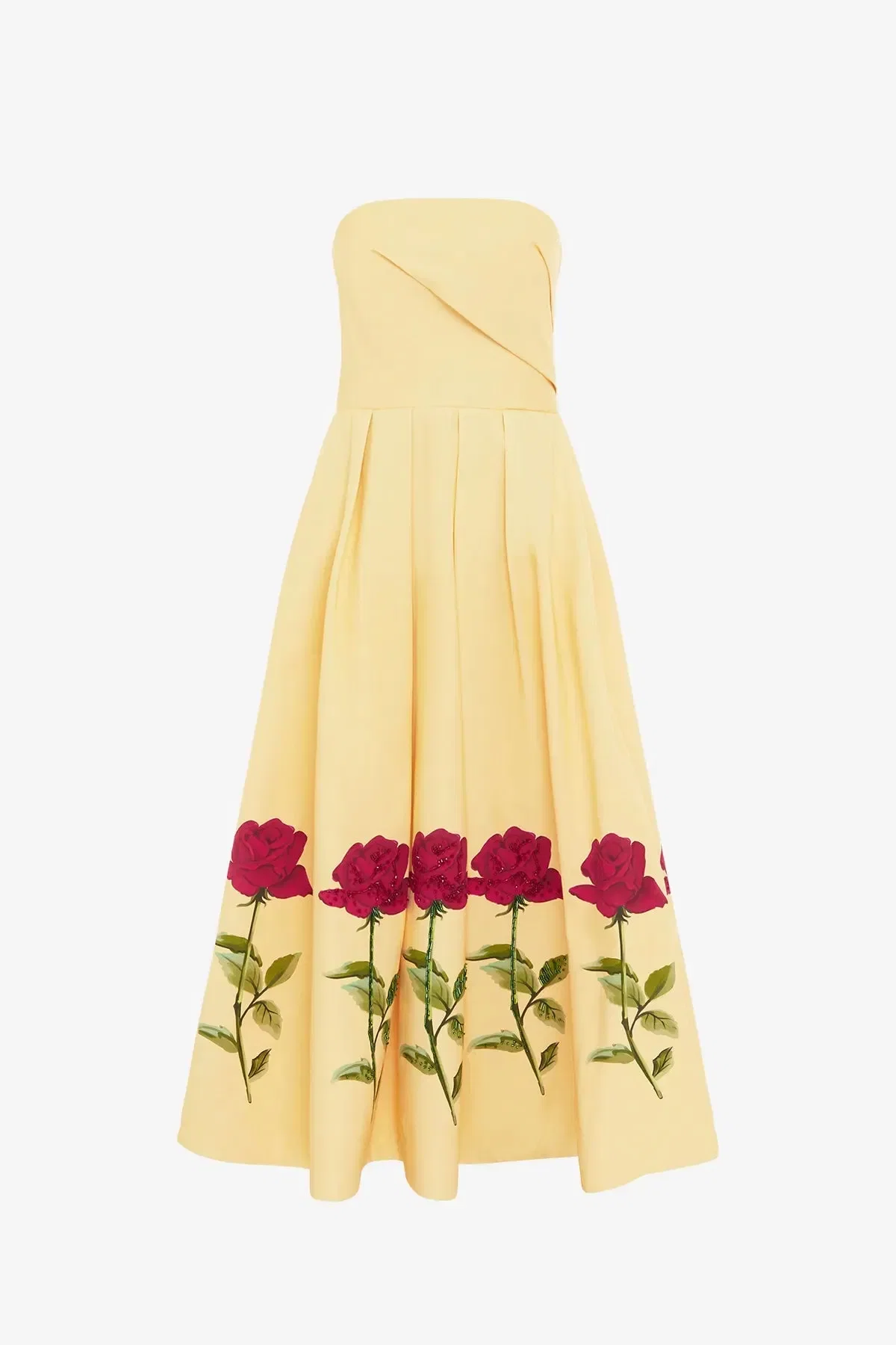 Leo Lin Lynn Embellished Rose Sleeveless Bustier Cotton Midi Dress in Beige