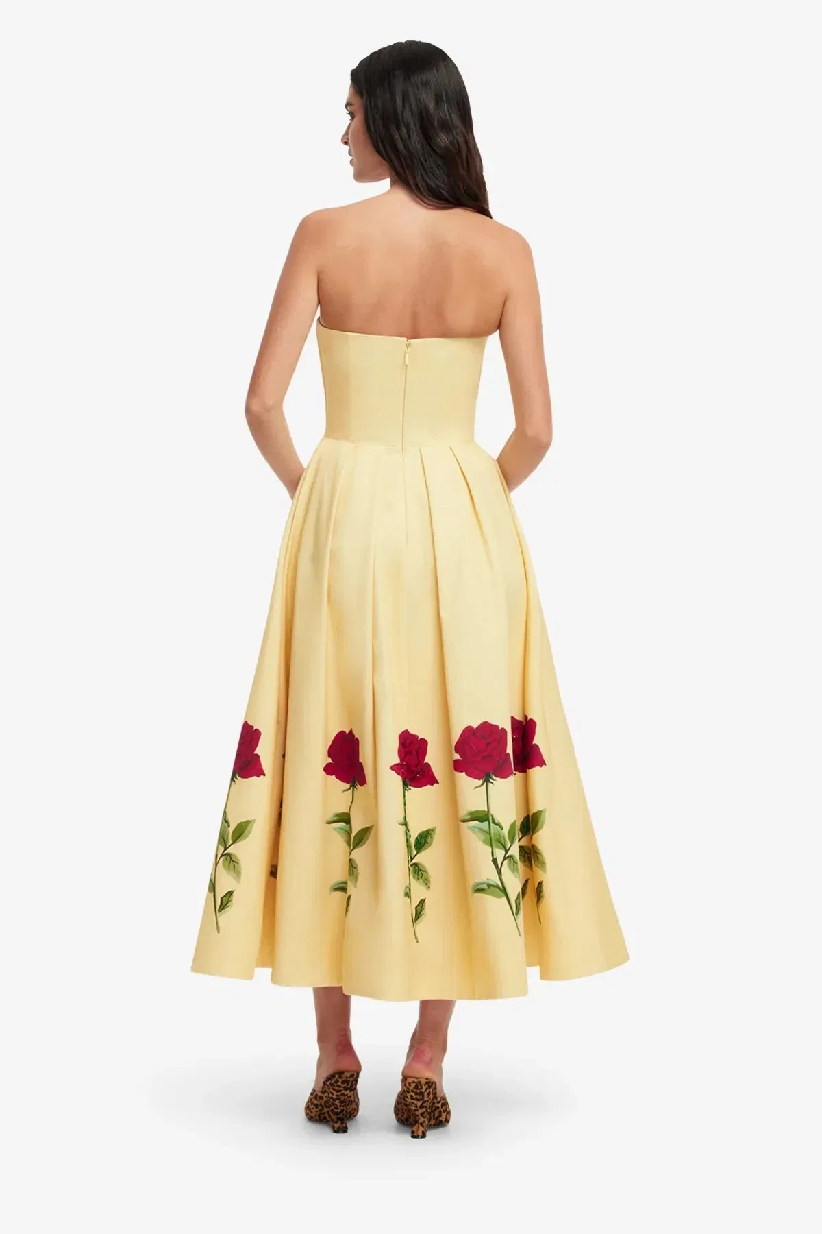 Leo Lin Lynn Embellished Rose Sleeveless Bustier Cotton Midi Dress in Beige