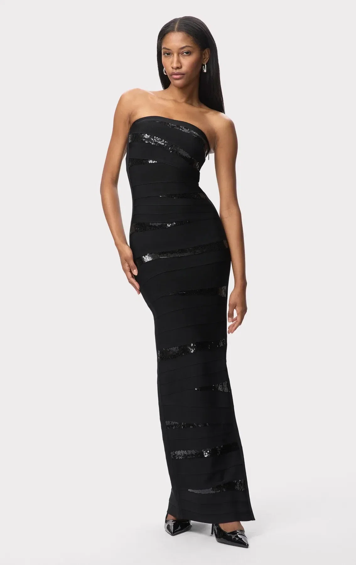 Hervé Léger Chiara Bandage Knit Maxi Dress in Black