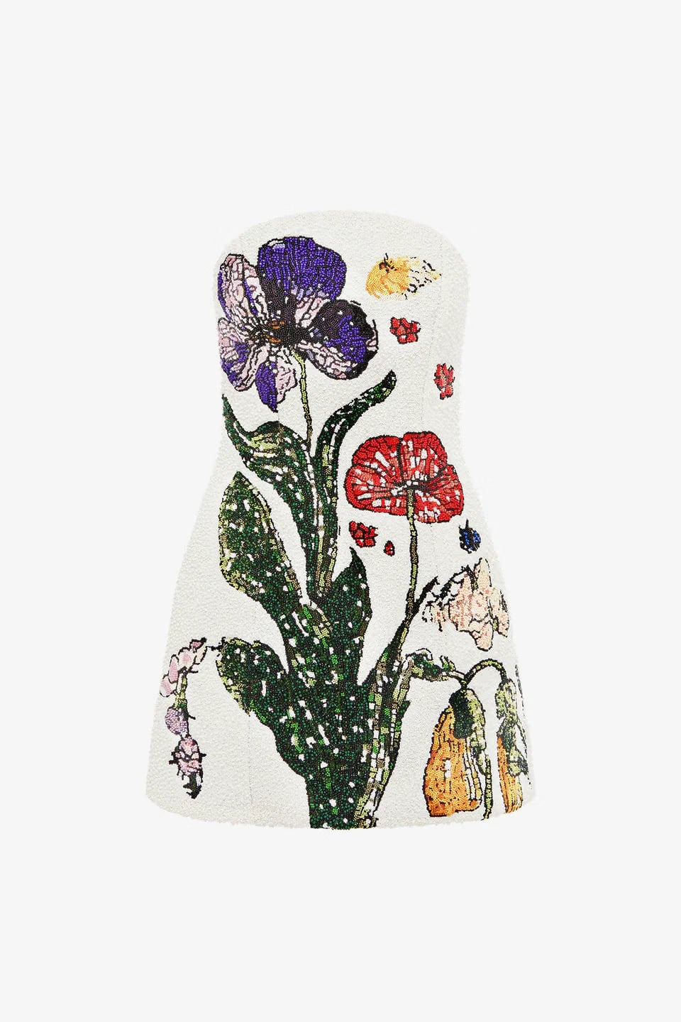 Leo Lin Rosario Beaded Wildflowers Floral Mini Dress in White