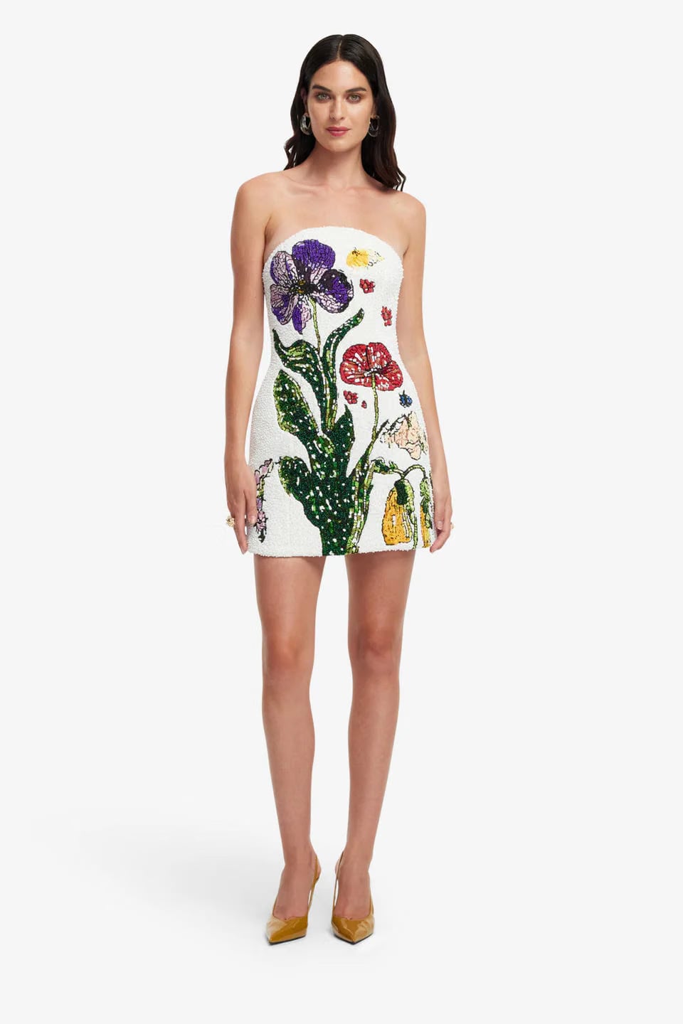 Leo Lin Rosario Beaded Wildflowers Floral Mini Dress in White