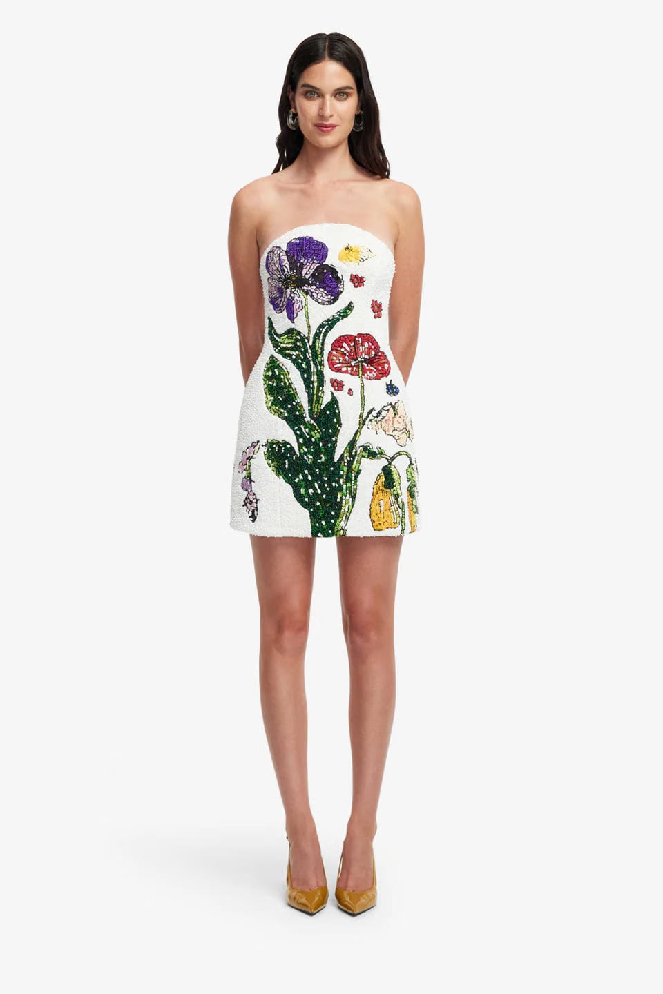 Leo Lin Rosario Beaded Wildflowers Floral Mini Dress in White