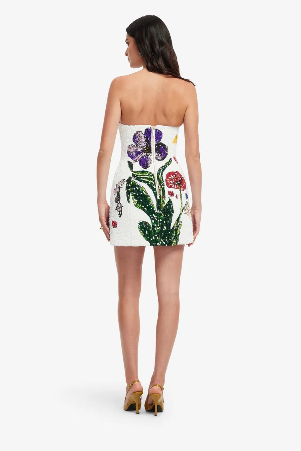Leo Lin Rosario Beaded Wildflowers Floral Mini Dress in White