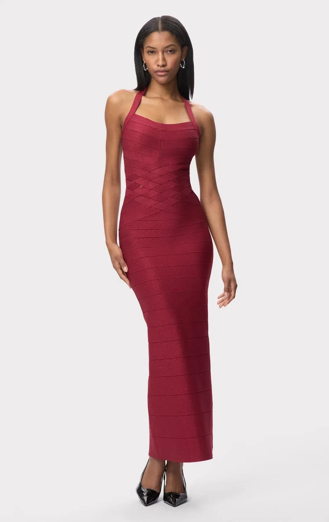 Hervé Léger Maxine Sleeveless Bandage Knit Maxi Dress in Red