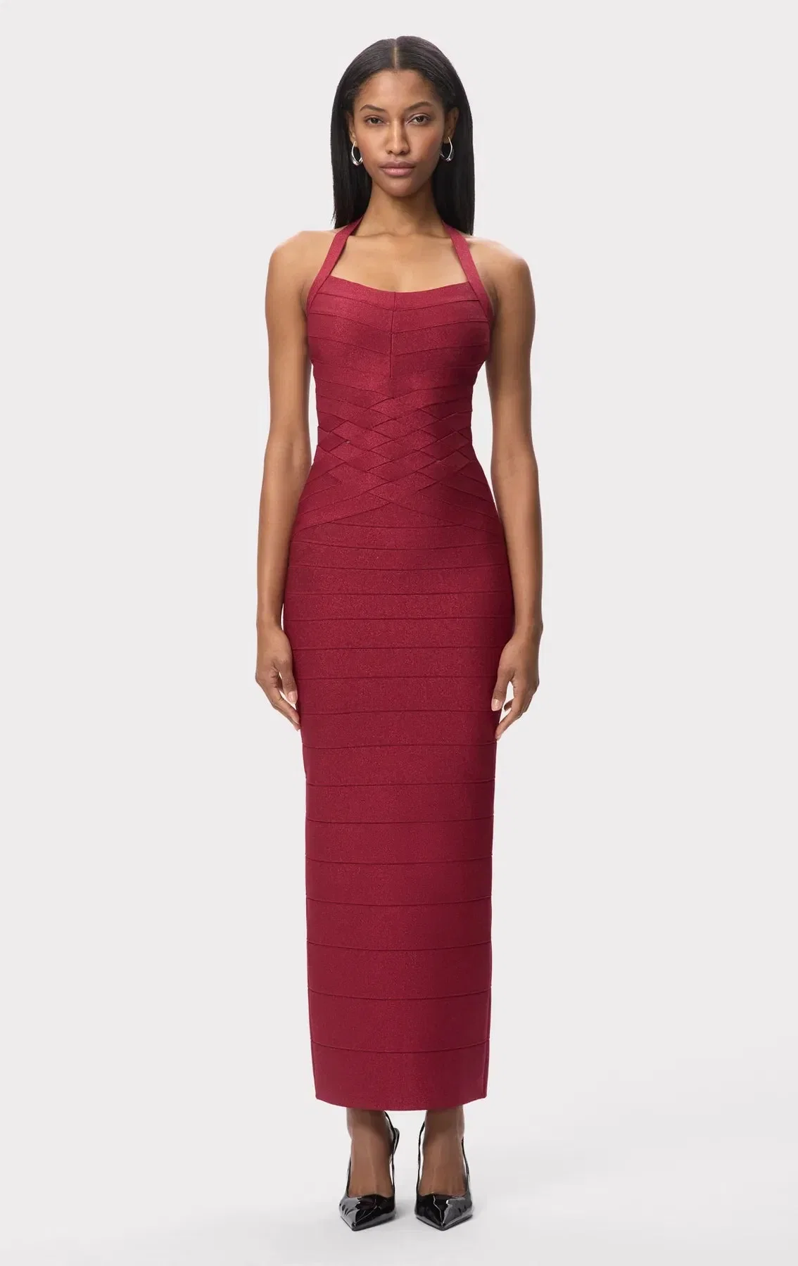 Hervé Léger Maxine Sleeveless Bandage Knit Maxi Dress in Red