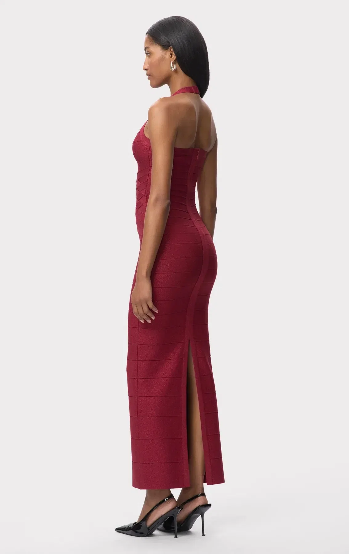 Hervé Léger Maxine Sleeveless Bandage Knit Maxi Dress in Red