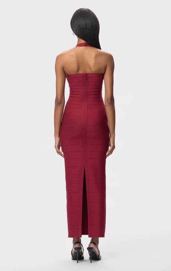 Hervé Léger Maxine Sleeveless Bandage Knit Maxi Dress in Red