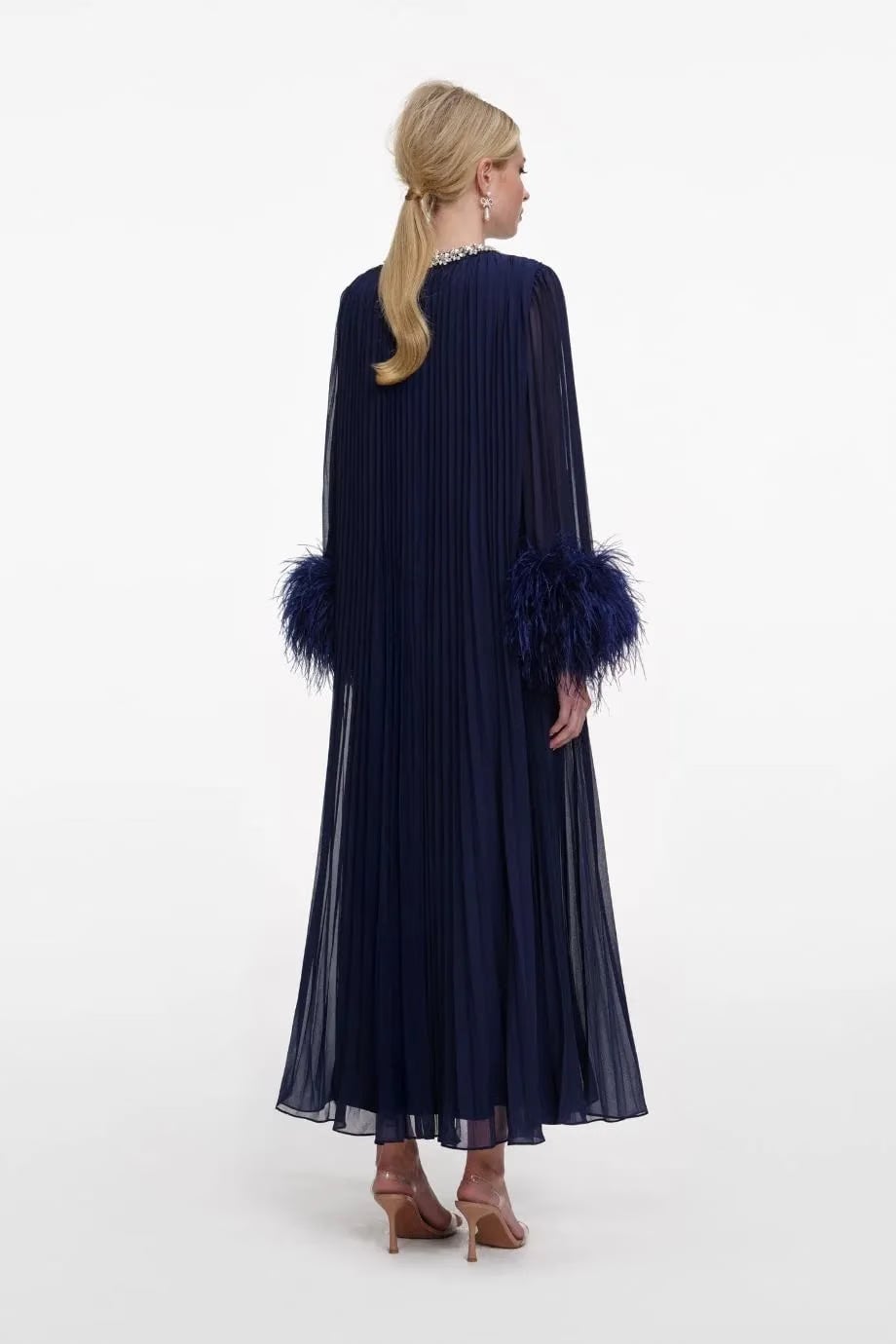 Self-Portrait Chiffon Feather Evening Dress in Blue