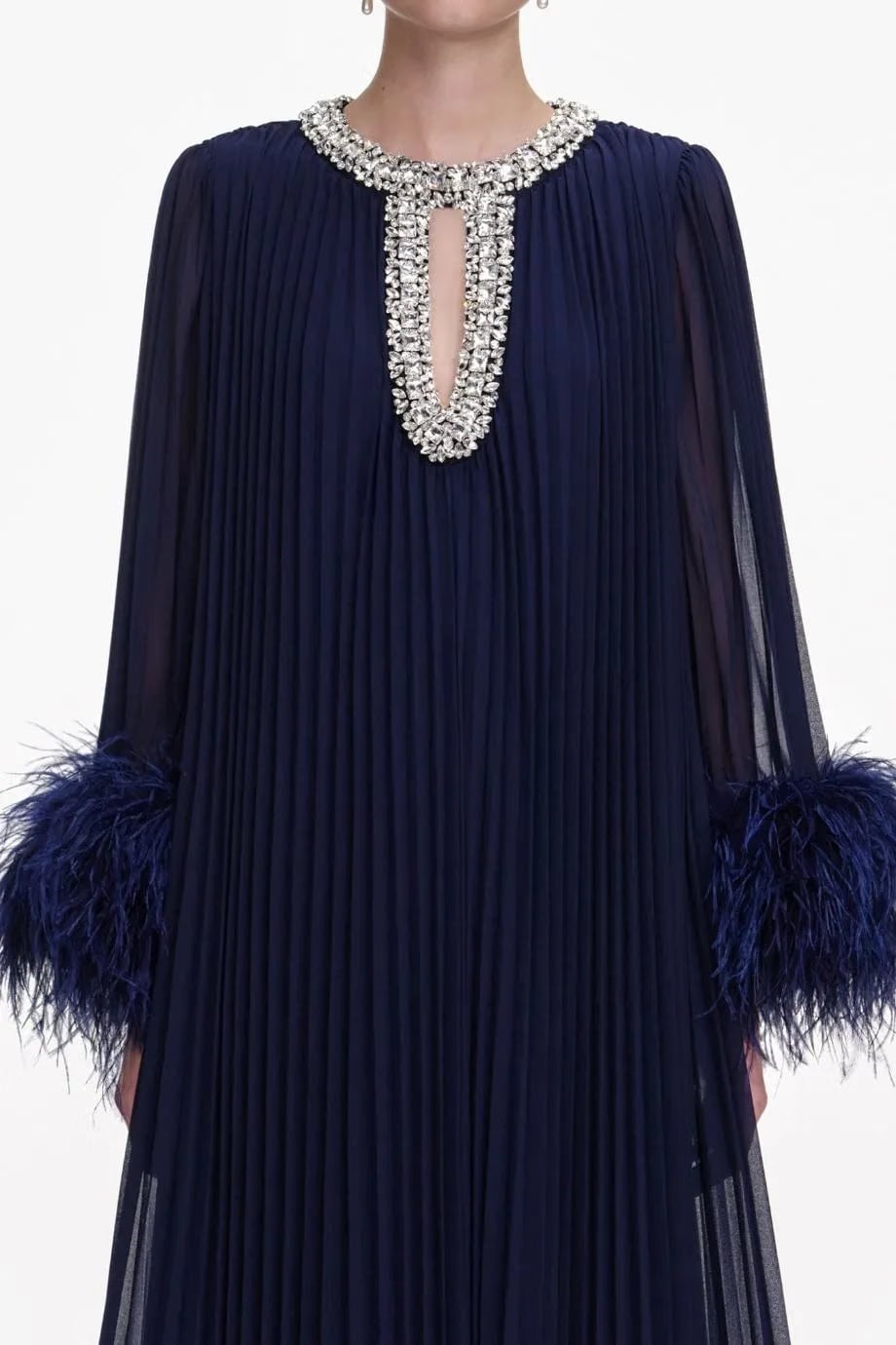 Self-Portrait Chiffon Feather Evening Dress in Blue