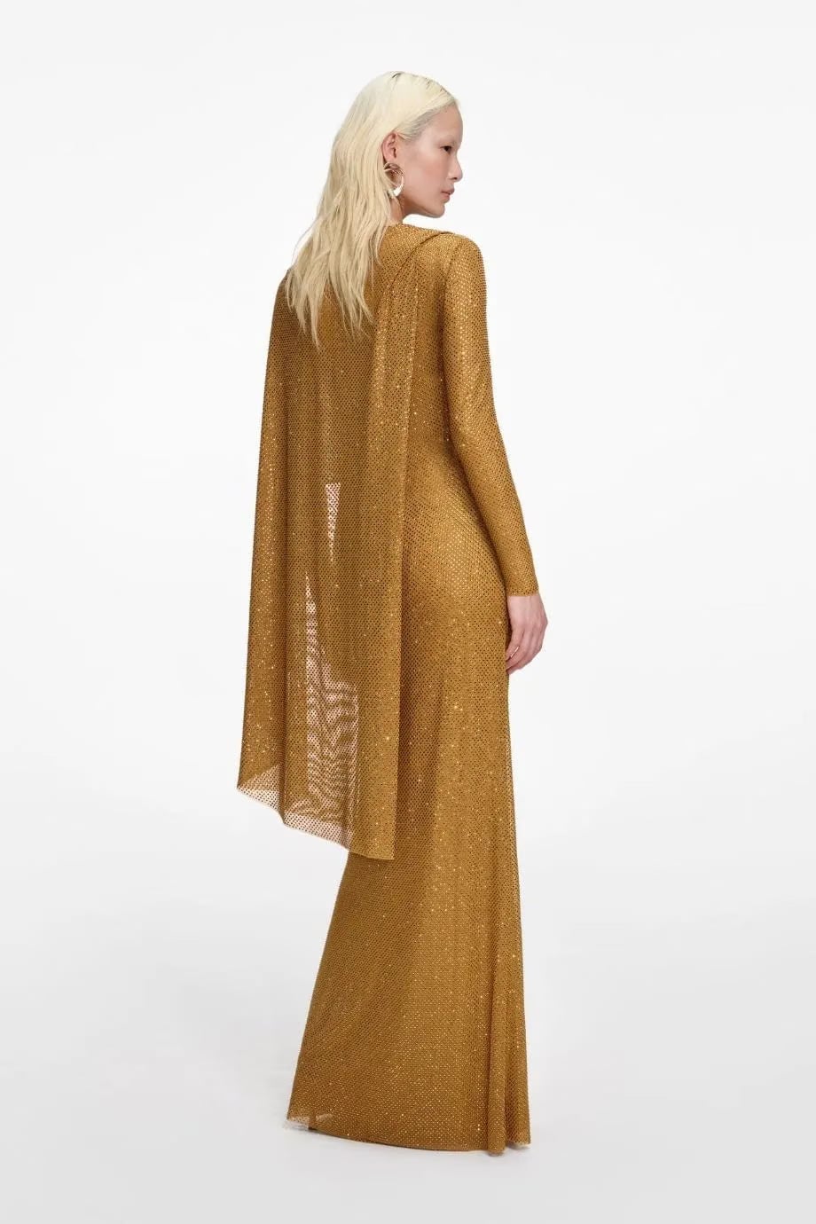 Self-Portrait Rhinestone Drape Evening Dress in Gold
