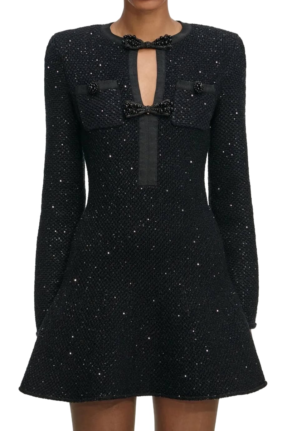 Self-Portrait Sequin Knit Mini Dress in Black